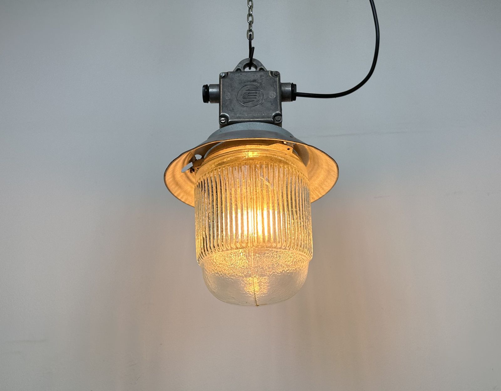 Lighting Industrial Aluminium Light With Glass Cover From Elektrosvit, 1970s photo