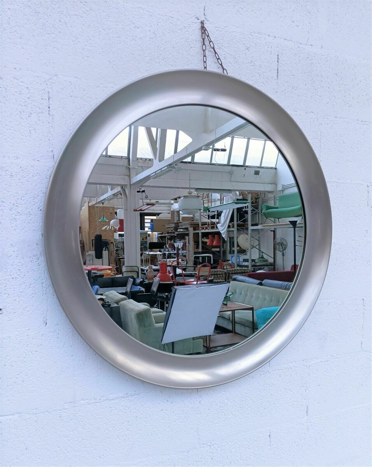 Large Round Brass Wall Mirror "Narciso" By Sergio Mazza For Artemide 60s, 70s