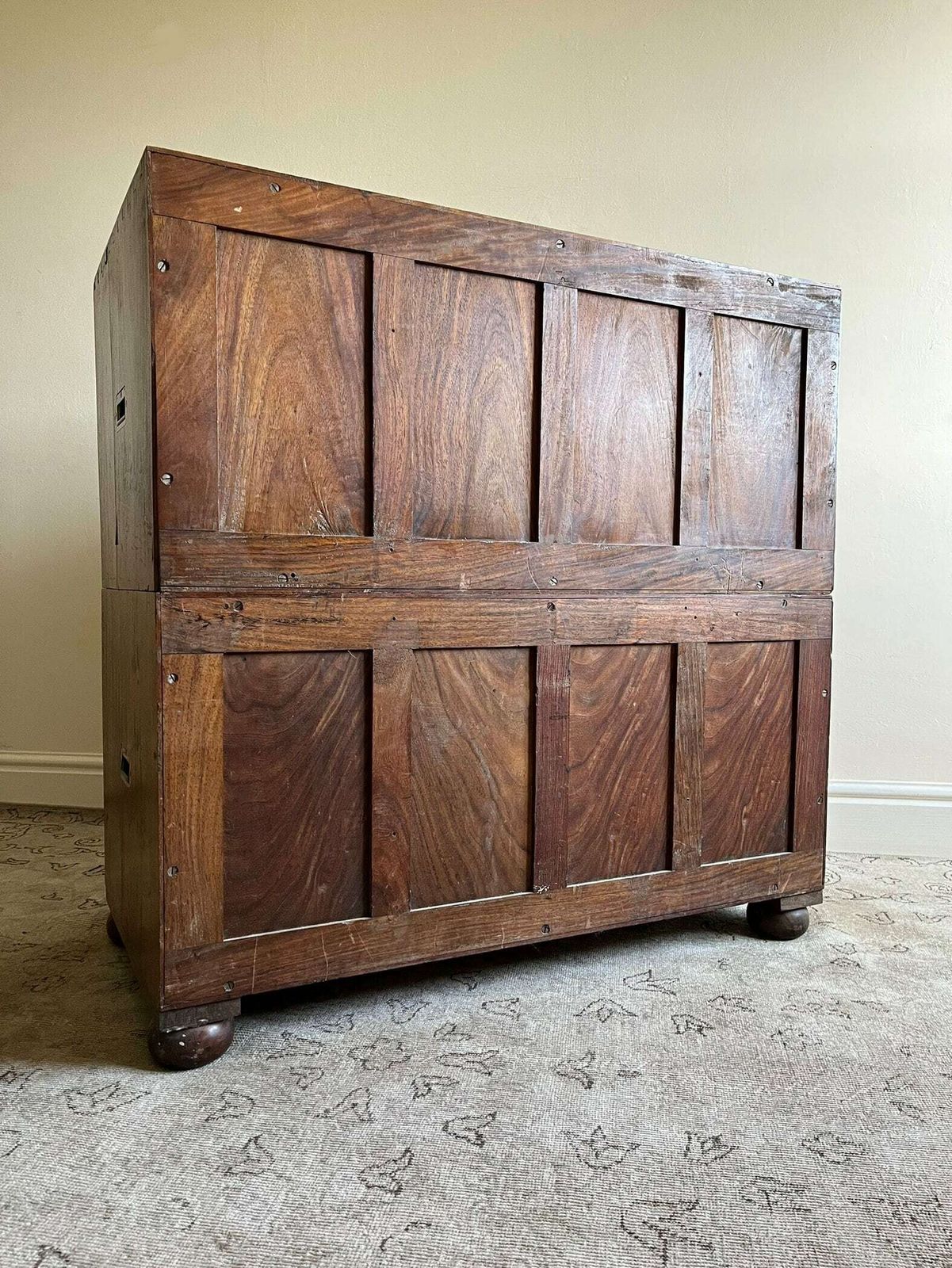 photo for sale 19th Century Military Campaign Chest Of Drawers In Solid Teak Wood With Brass Handles And Hardware Anglo Indian Antique Storage Armoire
