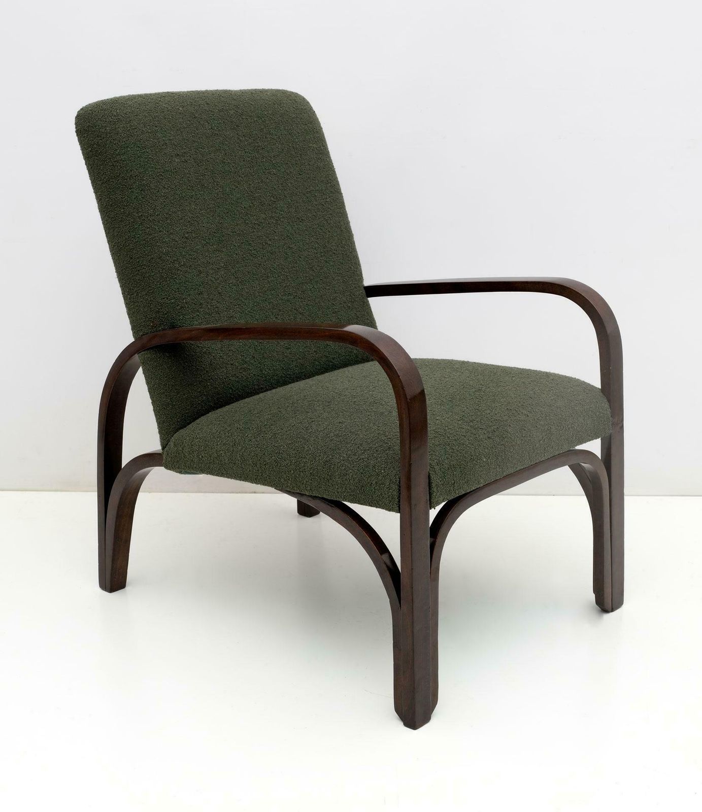 Art Dèco Italian Green Bouclè Two Armchairs And Small Sofa, 1930s photo for sale