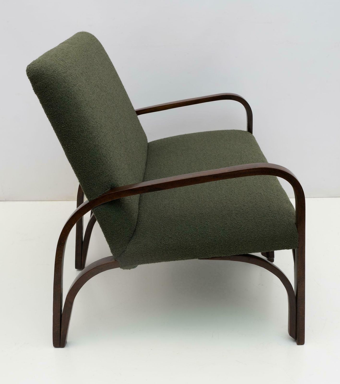 Art Dèco Italian Green Bouclè Two Armchairs And Small Sofa, 1930s photo vinterior