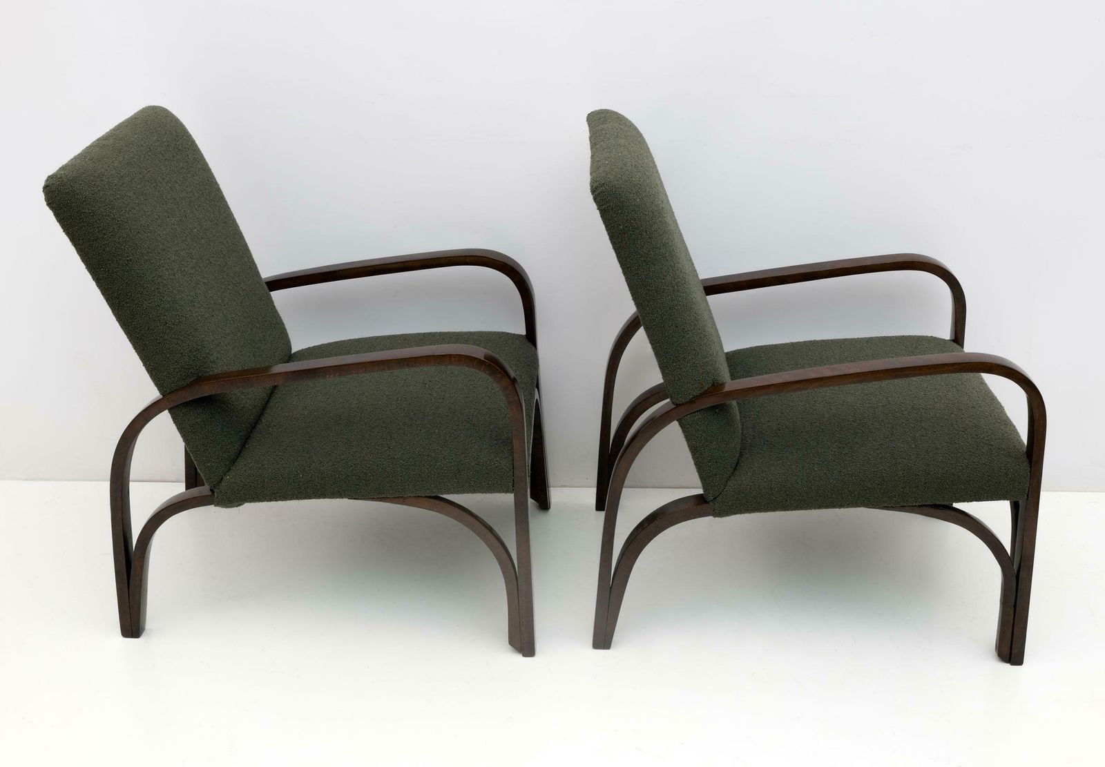 photo furniture Art Dèco Italian Green Bouclè Two Armchairs And Small Sofa, 1930s