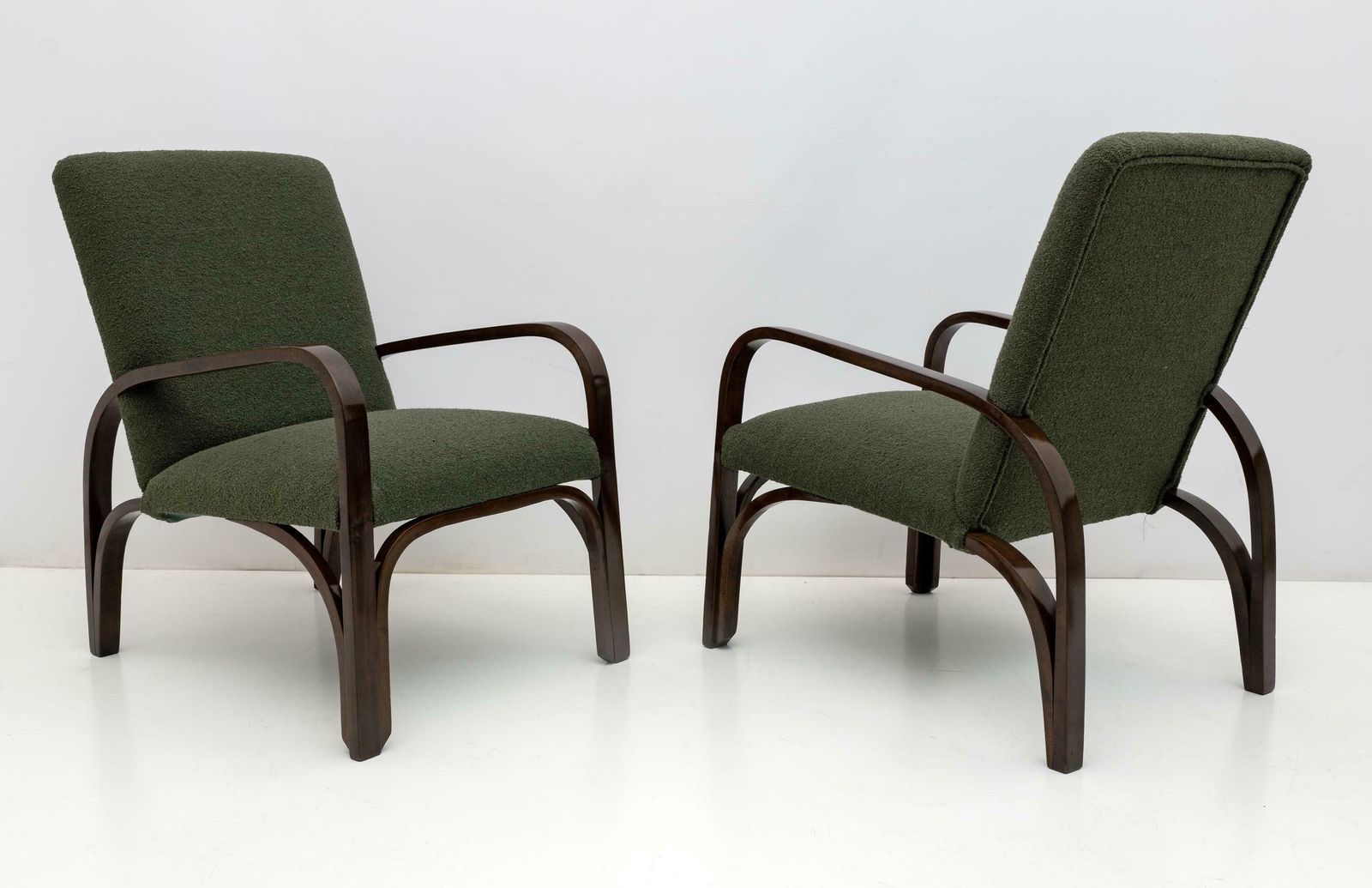 3178.0 Art Dèco Italian Green Bouclè Two Armchairs And Small Sofa, 1930s photo