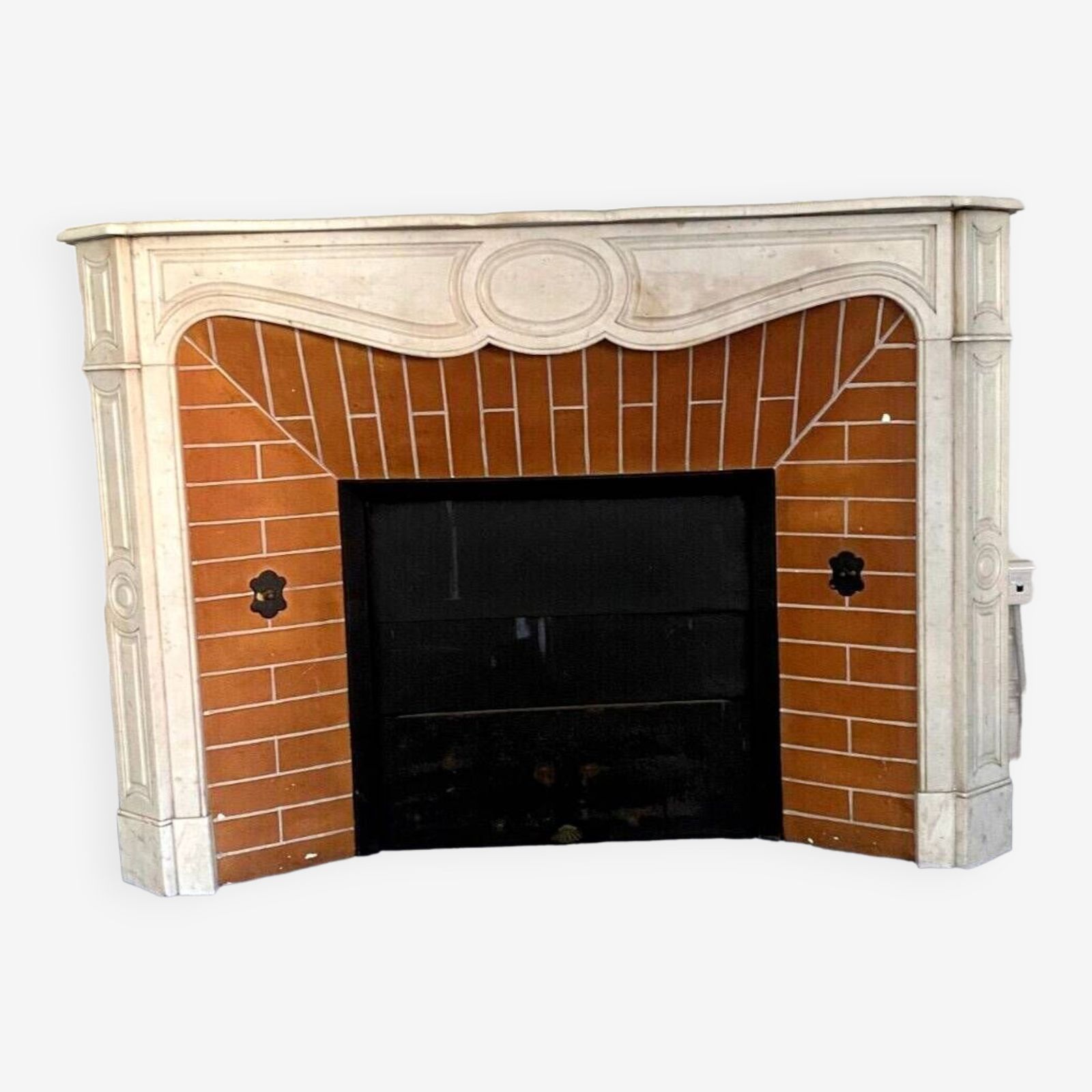 Louis XV Style Fireplace Model Pompadour White Carrara Marble 20th Century