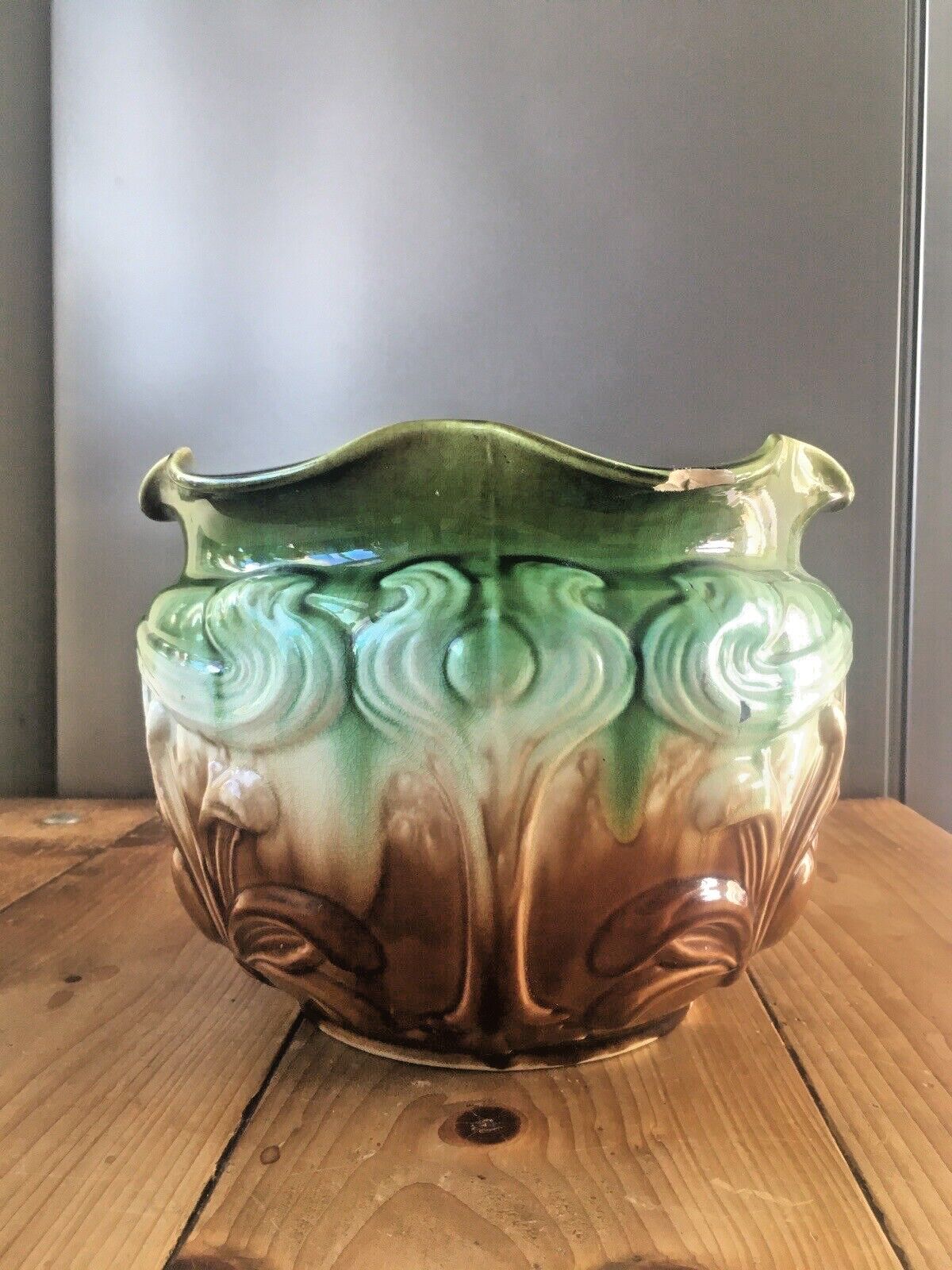 photo vinterior Large Art Nouveau Wf Needham Majolica Pottery Planter Planter Pot Af