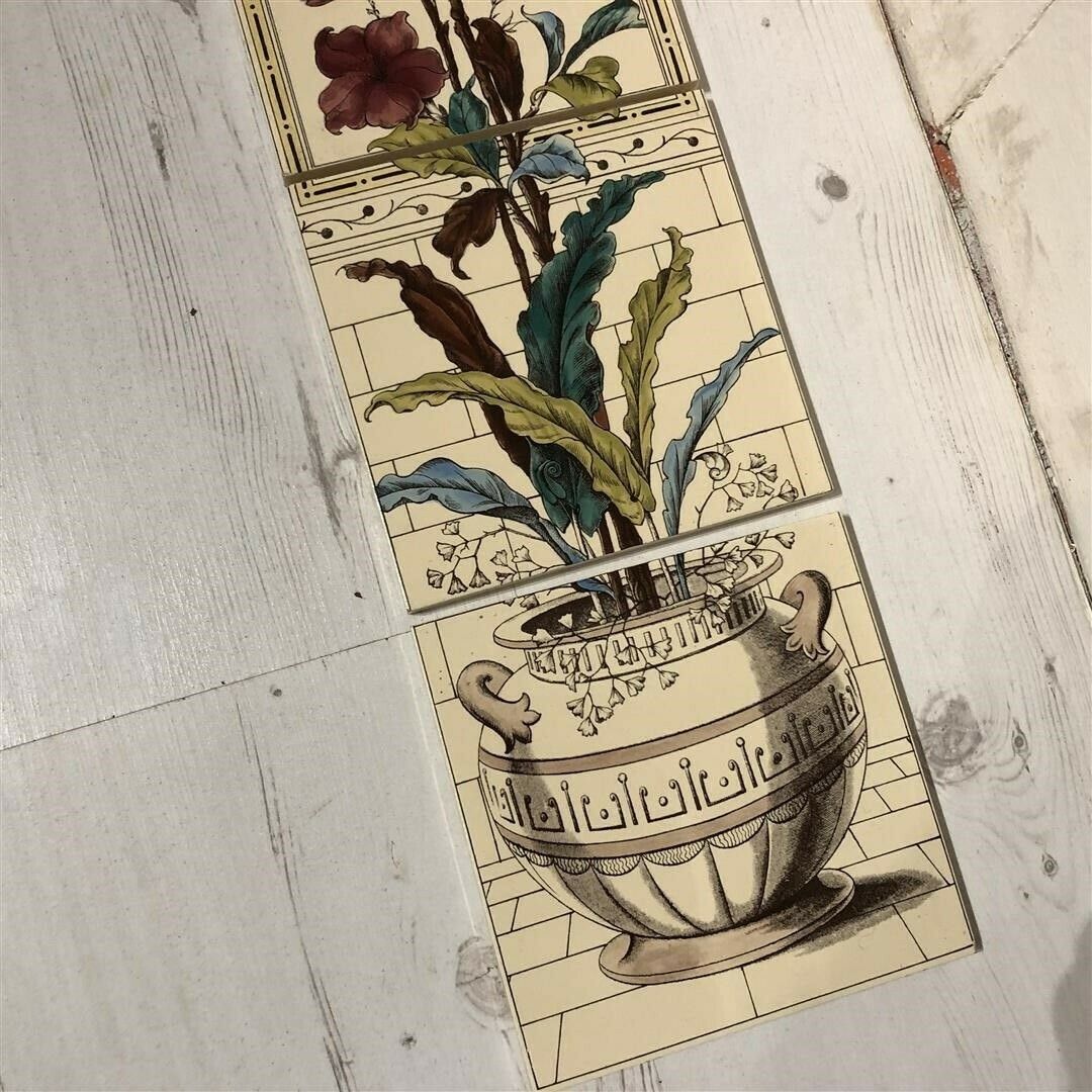 Set Of Five Fireplace Tiles With Pot Plant Design Unused Ex Display Oo31 photo Home Fixtures
