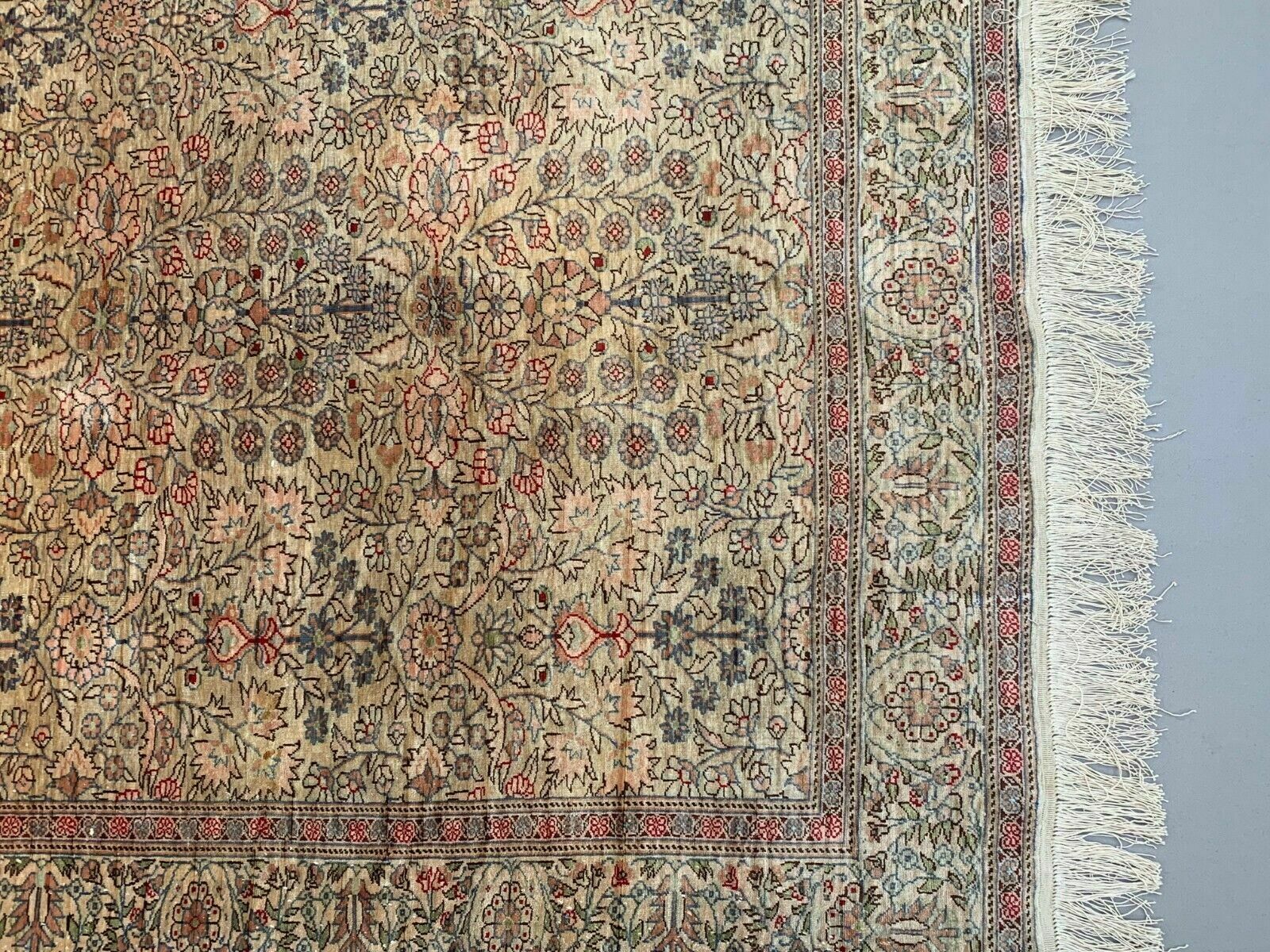 photo furniture Vintage Turkish Silk Rug, 180x116 Cm, Kayseri, Pink Blue Green, Handmade
