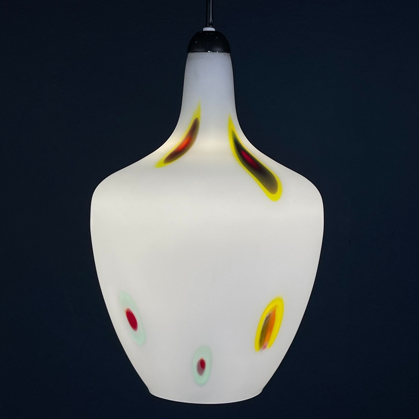 Mid Century Multicolor Opaline Murano Glass Pendant Lamp By Stilnovo Italy 1950s