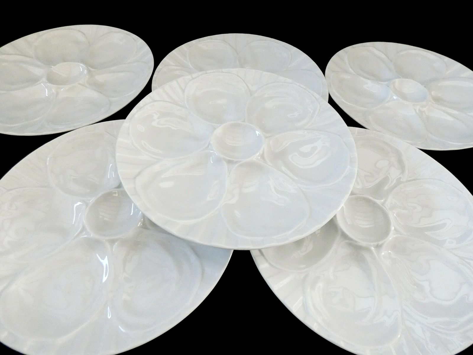 6 Vintage Pillivuyt Oyster Plates White French Porcelain Oyster Platters Set Seafood Dishes photo 225.0