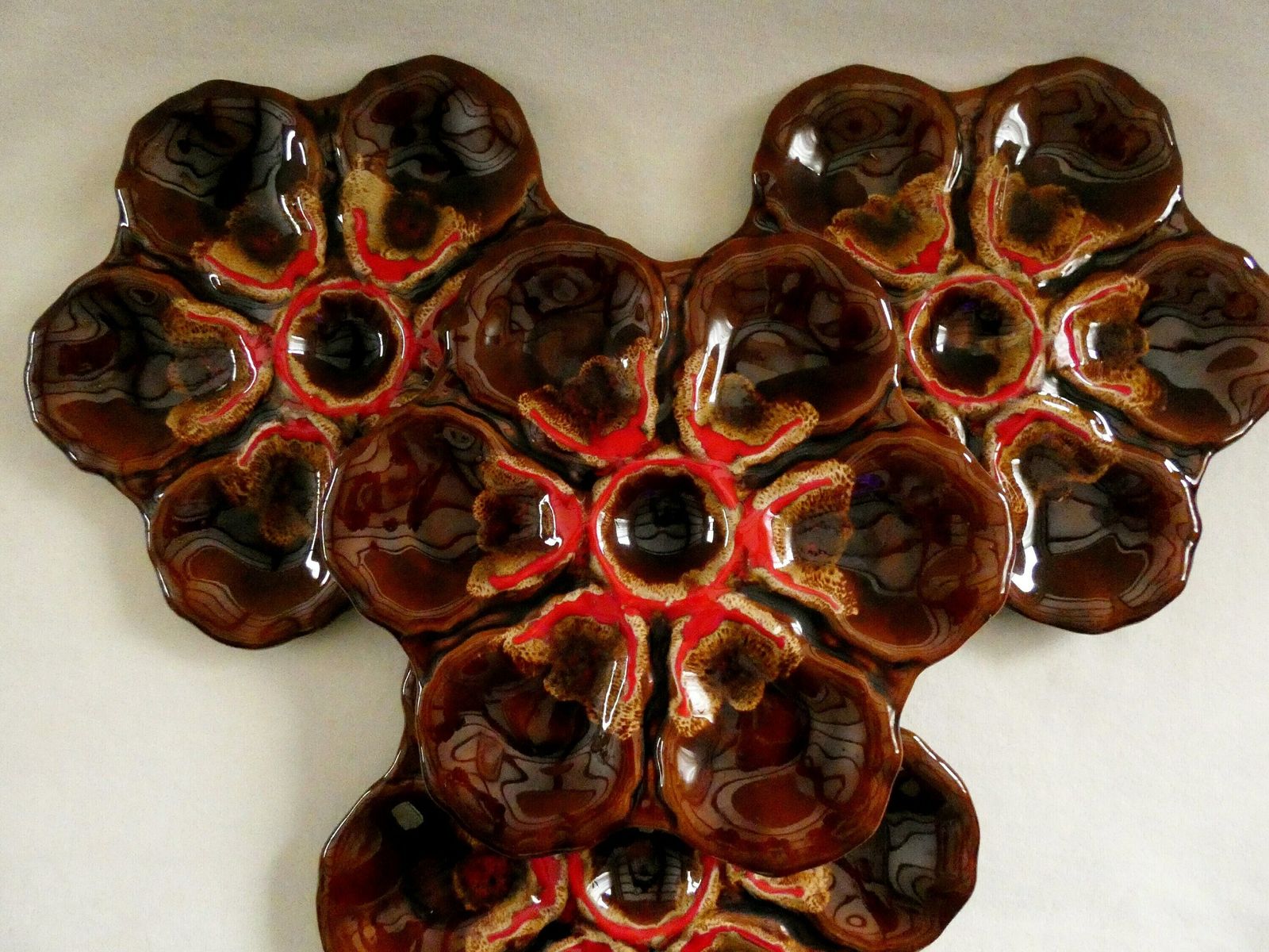1 Vintage Vallauris Oyster Plate Brown Beige And Red Majolica Ceramics Rare Mid Century French Pottery