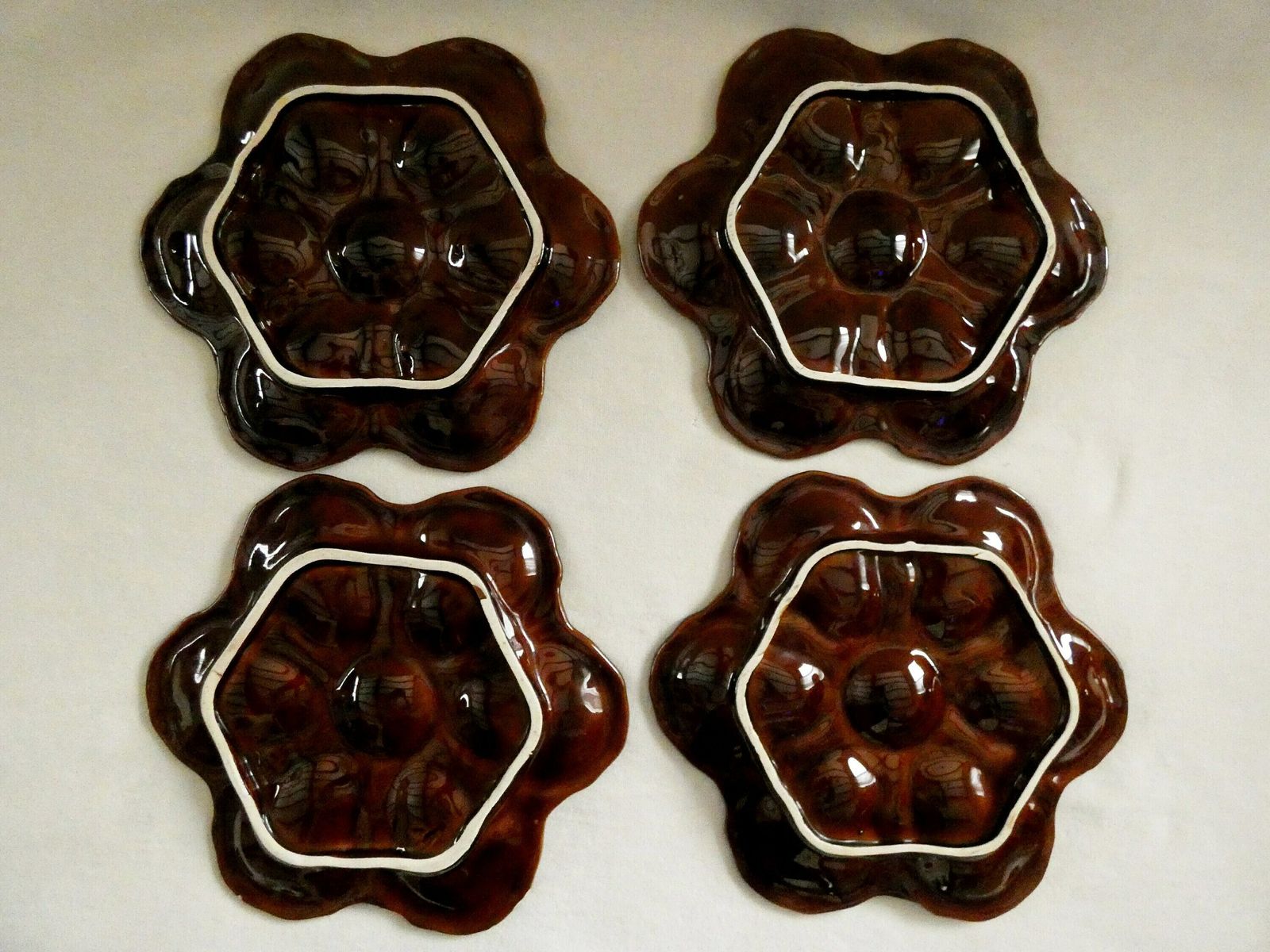 1 Vintage Vallauris Oyster Plate Brown Beige And Red Majolica Ceramics Rare Mid Century French Pottery photo Home Decor