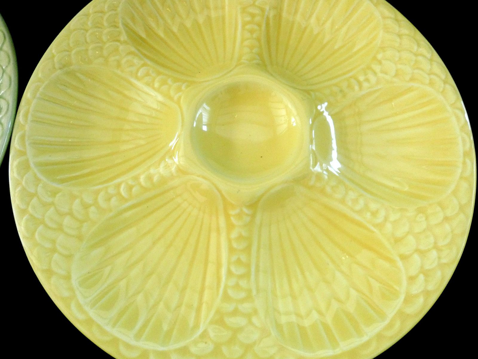 Antique Digoin Oyster Plates, Green And Yellow Majolica Oyster Platter, Faience Oyster Plates France 30s photo buy
