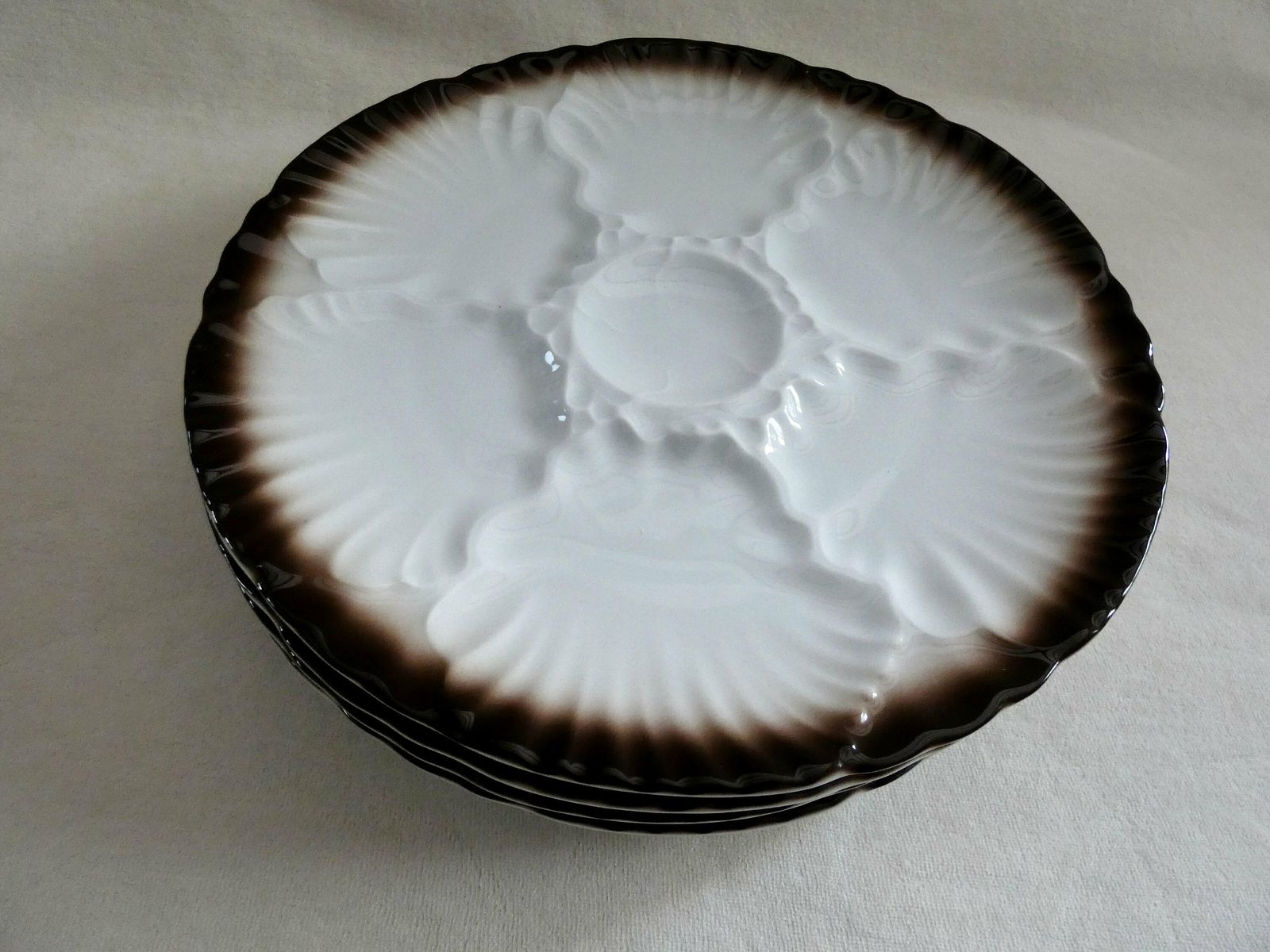 Bareuther Bavaria Oyster Plates, Vintage German Oyster Platter, Bavaria Porcelain Oyster Plate, Rare White Oyster Serving Plate, Germany 60 photo for sale