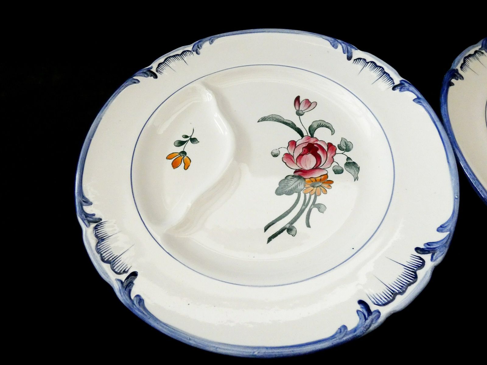2 Antique Longchamp Terre De Fer "Velars" Asparagus Plates, Hand Painted Ironstone Asparagus Platters France 1915 photo furniture