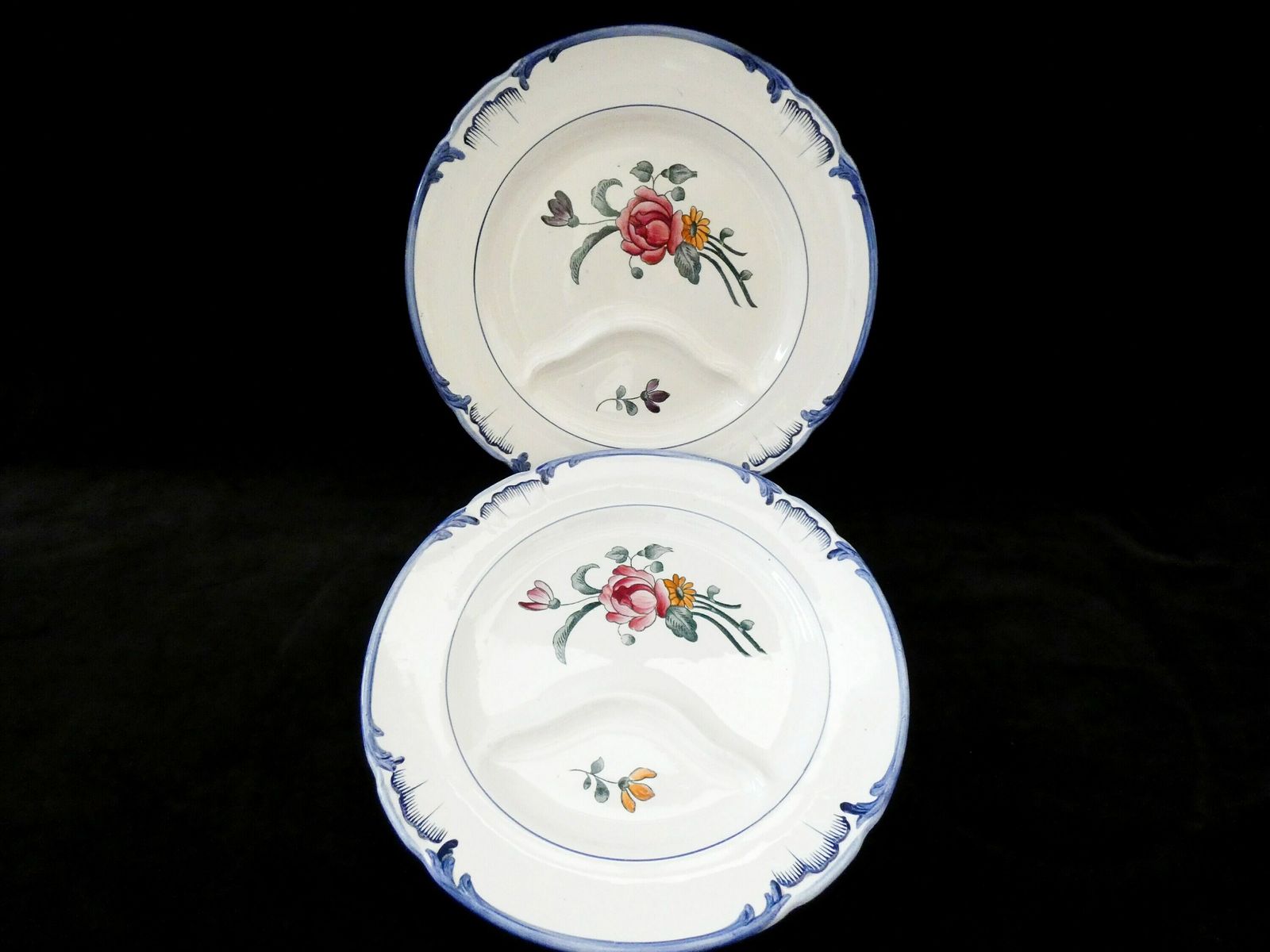 photo furniture 2 Antique Longchamp Terre De Fer "Velars" Asparagus Plates, Hand Painted Ironstone Asparagus Platters France 1915