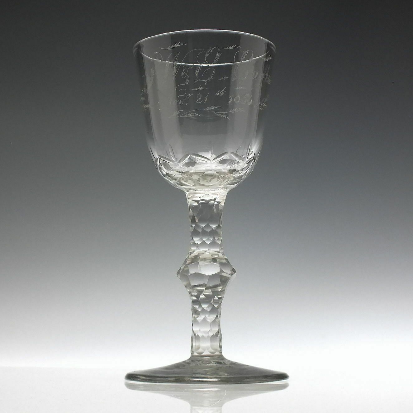 Large 18th Century Facet Cut Marriage Glass Goblet C1780 photo vintage