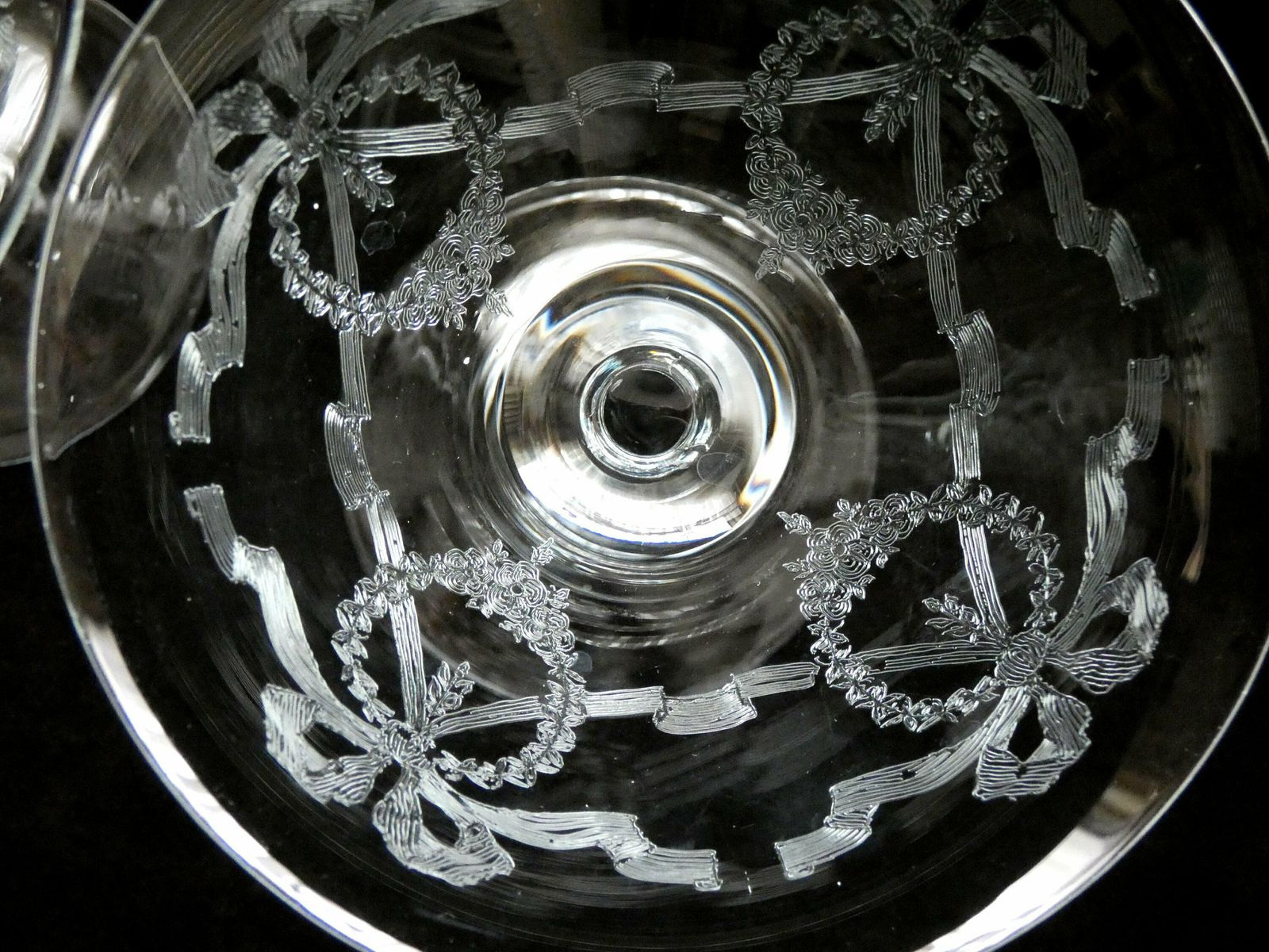 2 Vintage 1950s Italian Champagne Glasses Etched Crystal Martini Cocktail Glasses Collectible Glassware photo furniture