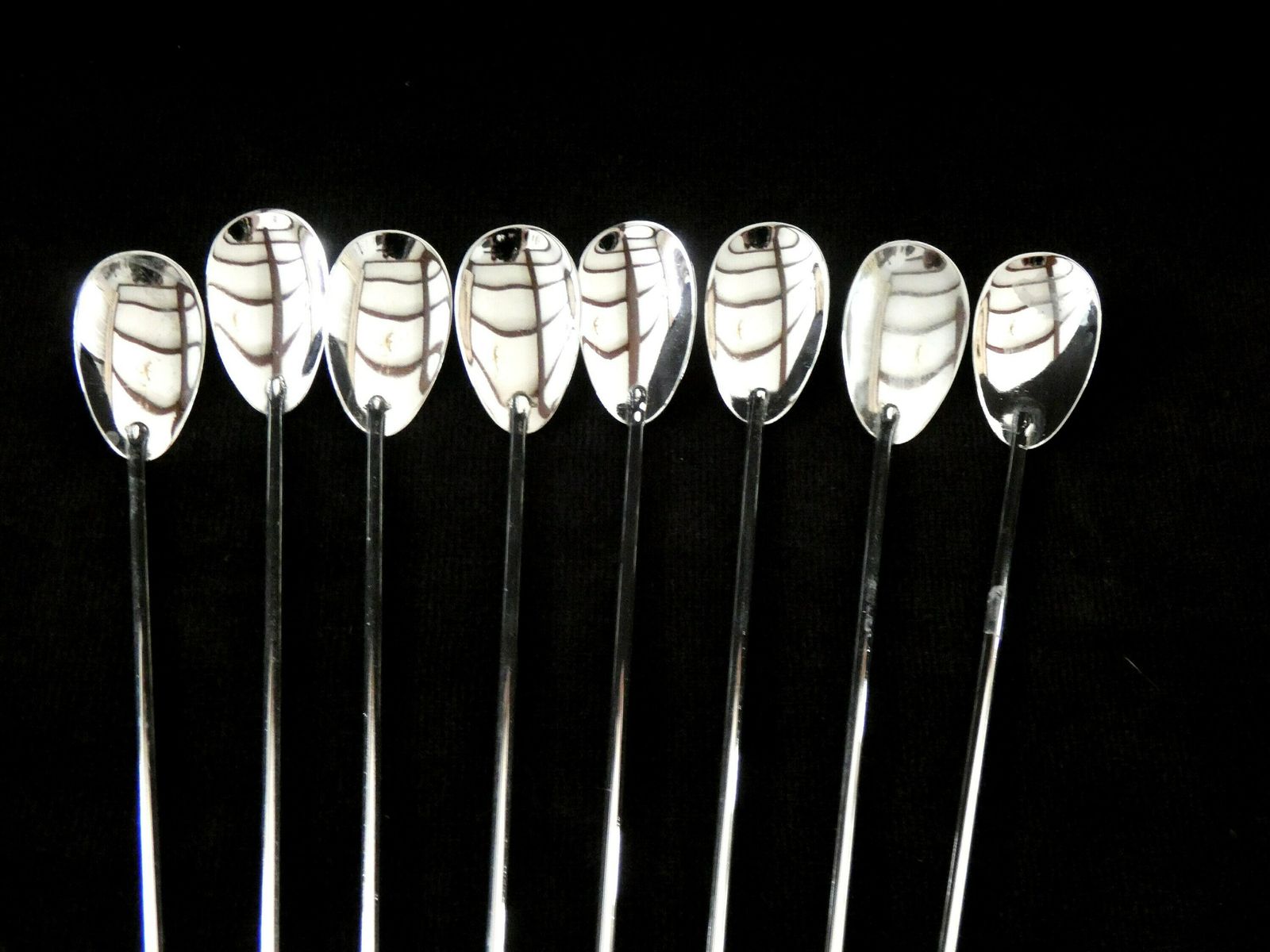 Franse Cocktaillepels Met Bamboesteel – Set Van 8 | Lange Steel | Mid Century Barware photo for sale
