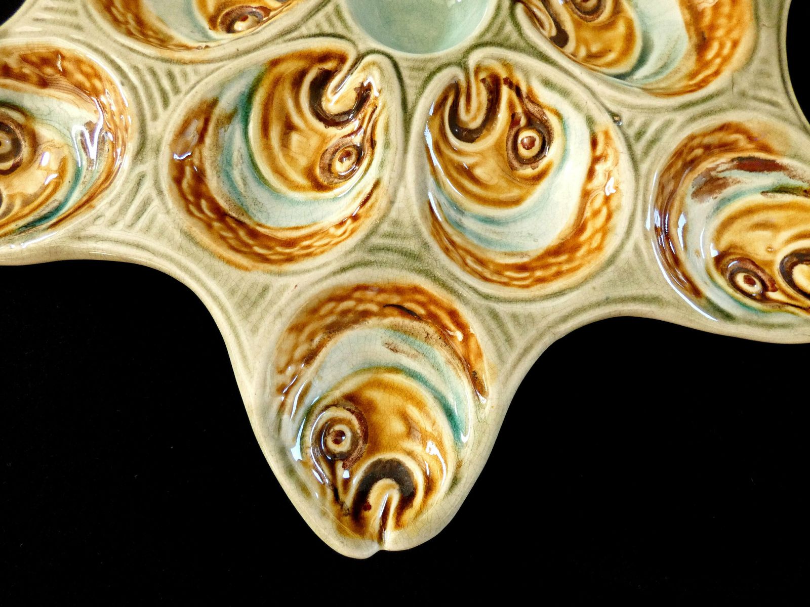 19e Eeuws Majolica Viskoppen Oesterbord Antiek Frans Keramiek Palissy Stervormige Schaal photo Woonaccessoires