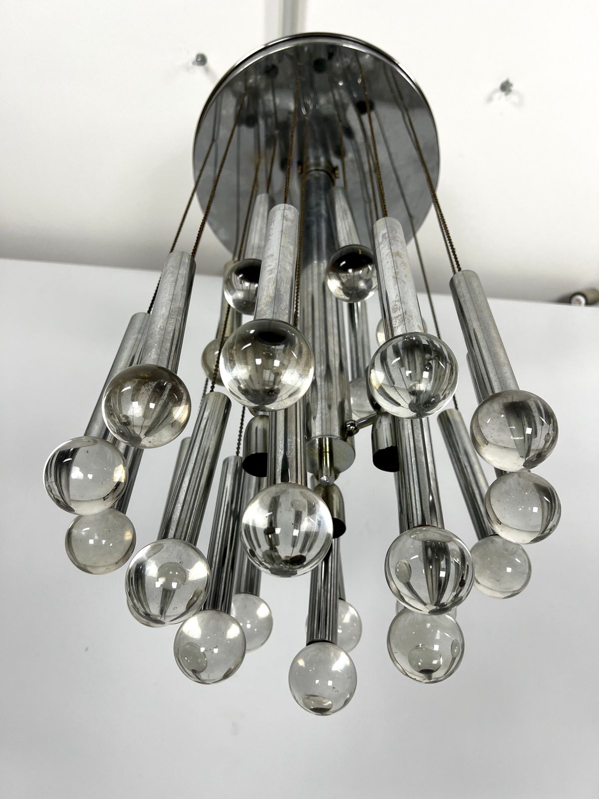Sciolari, Iconic Glass Sphere And Chrome Chandelier. Italy 1960s photo 1417.0