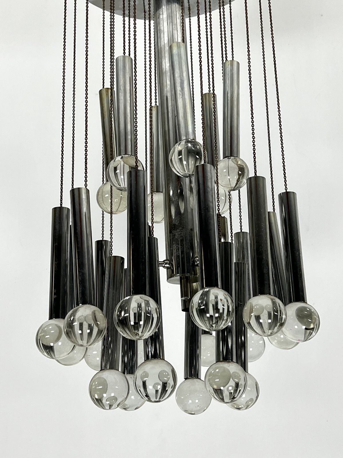 Sciolari, Iconic Glass Sphere And Chrome Chandelier. Italy 1960s photo buy
