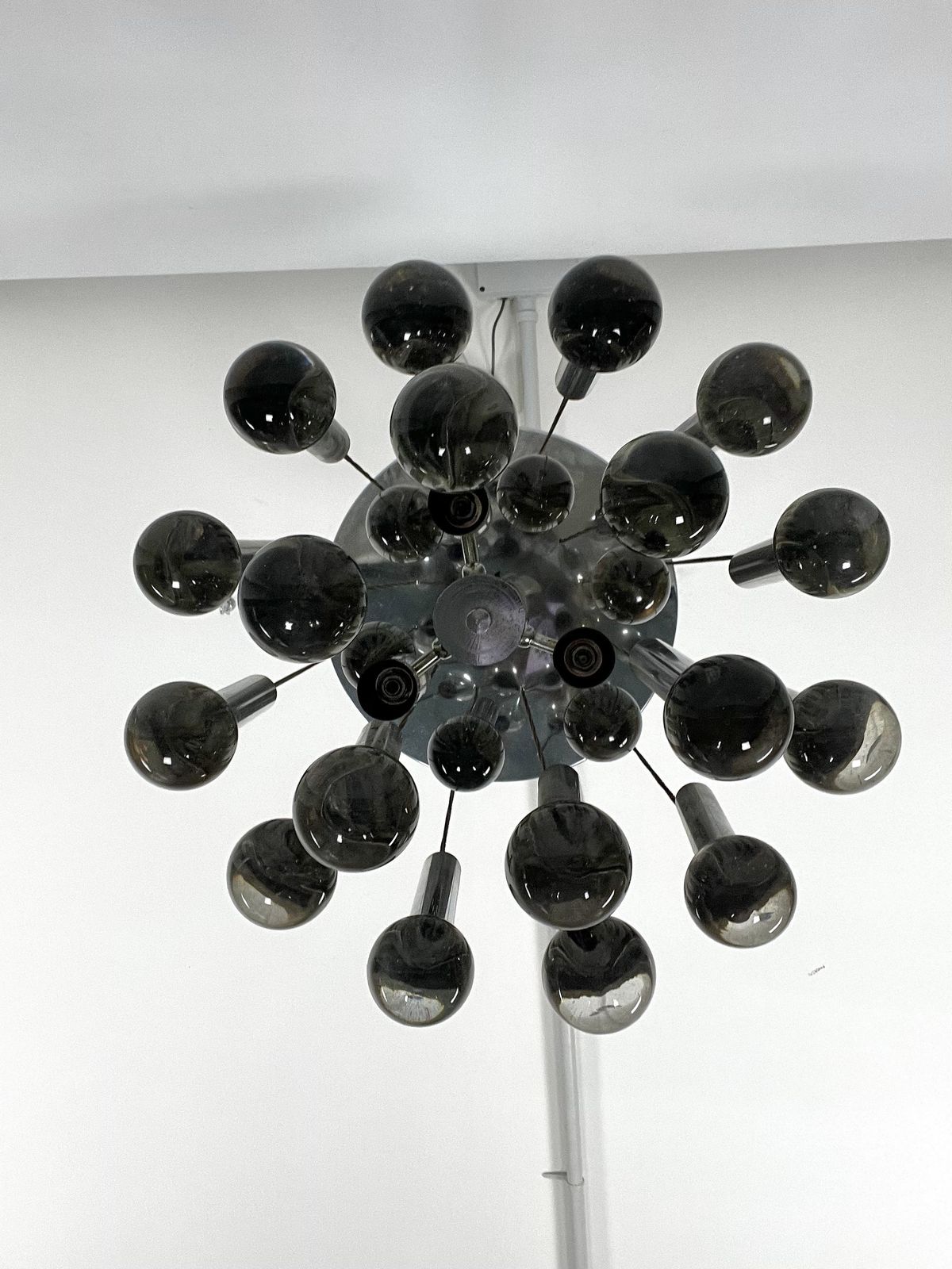 Sciolari, Iconic Glass Sphere And Chrome Chandelier. Italy 1960s photo vintage