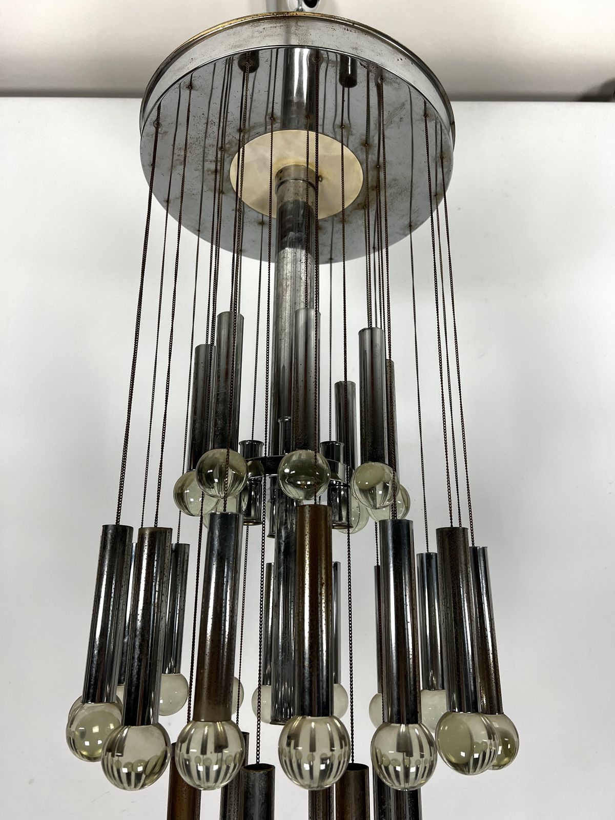 Mid  Century Glass And Chrome Chandelier By Sciolari. Italy 1960s photo 1558.7