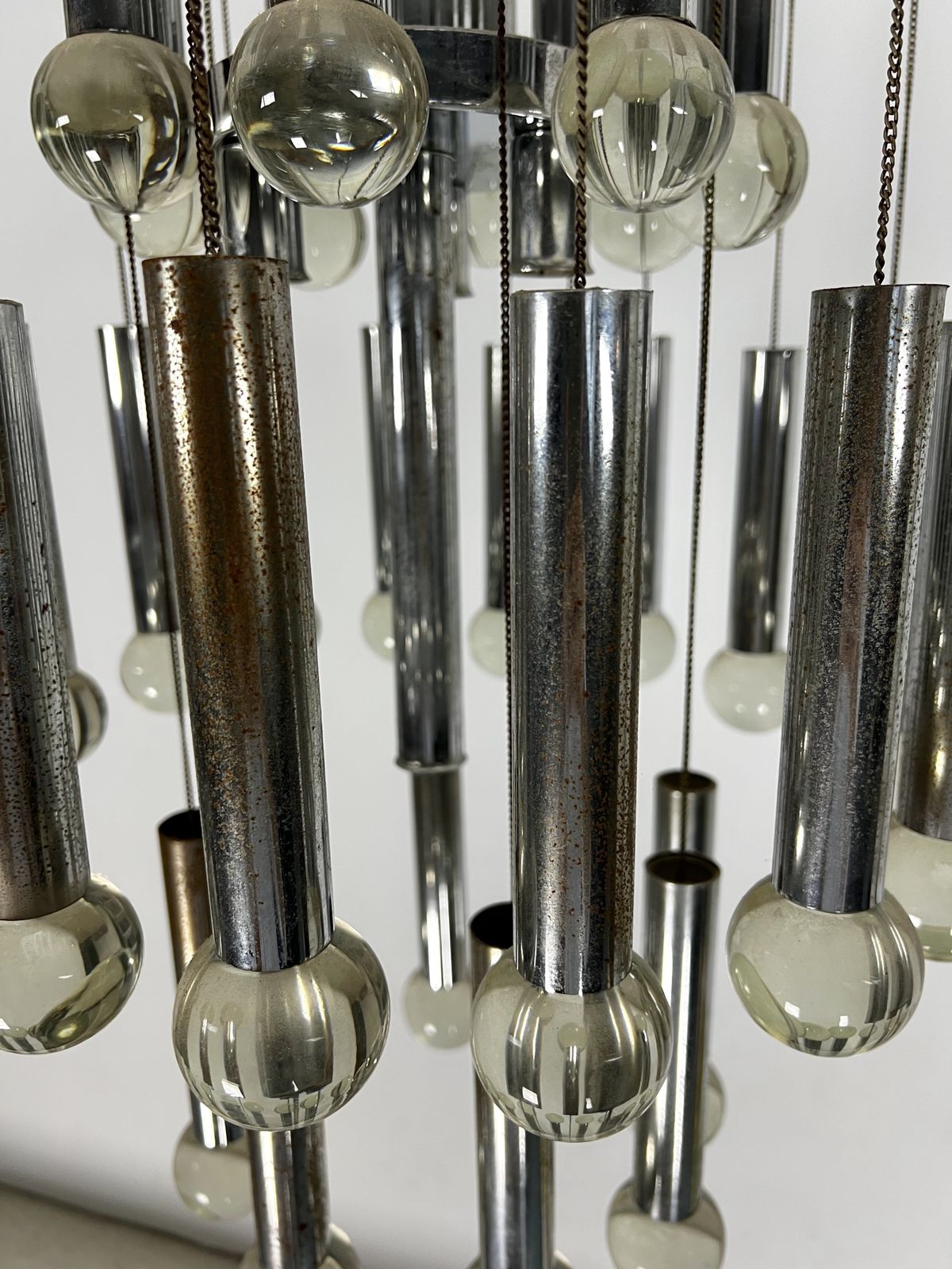 Mid  Century Glass And Chrome Chandelier By Sciolari. Italy 1960s photo vintage