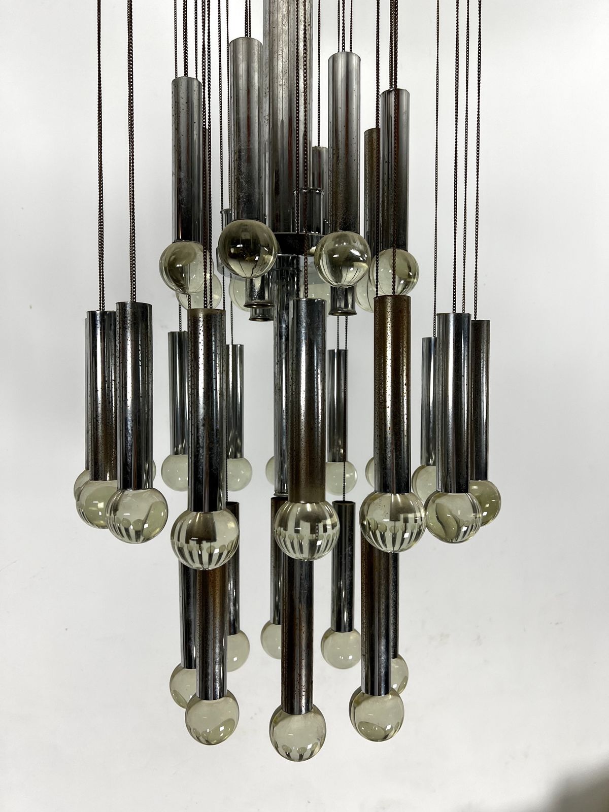 photo furniture Mid  Century Glass And Chrome Chandelier By Sciolari. Italy 1960s