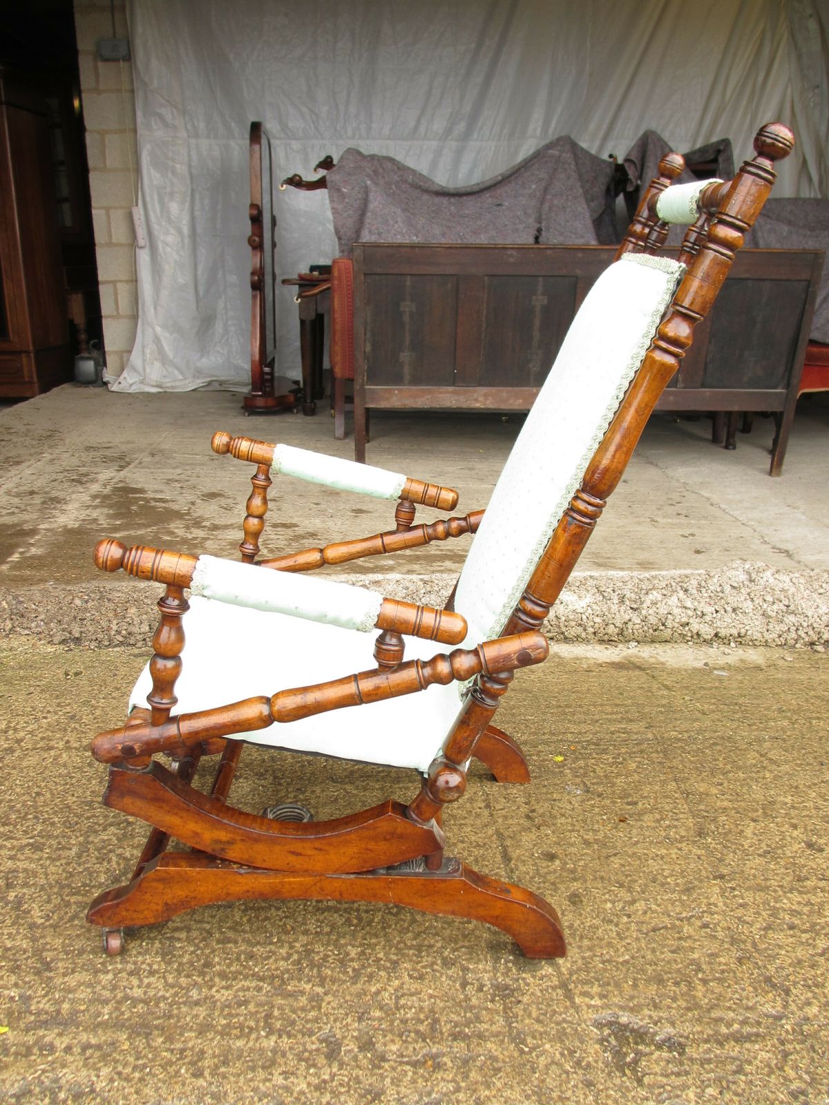 19th Century Beechwood And Upholstered American Rocking Chair photo furniture