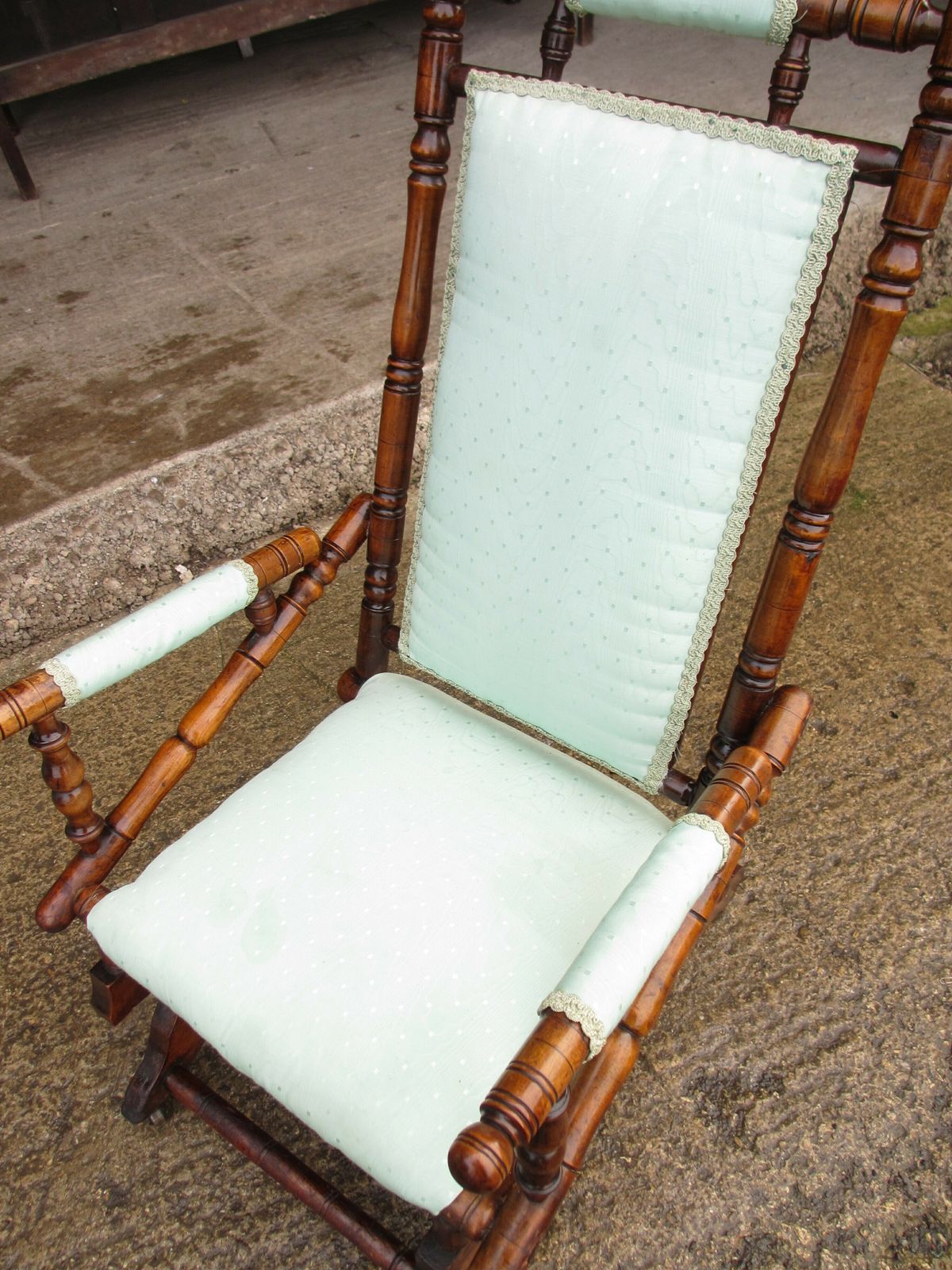 photo for sale 19th Century Beechwood And Upholstered American Rocking Chair