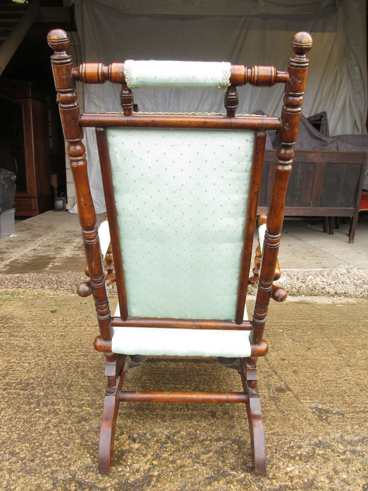 Furniture 19th Century Beechwood And Upholstered American Rocking Chair photo