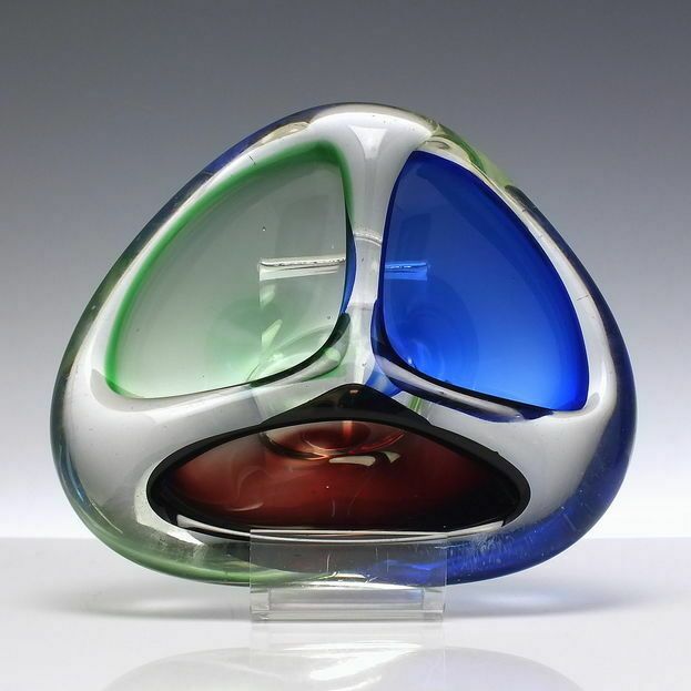 Vintage Josef Rozinek Bohemian Three Compartment Glass Bowl C1960 photo for sale