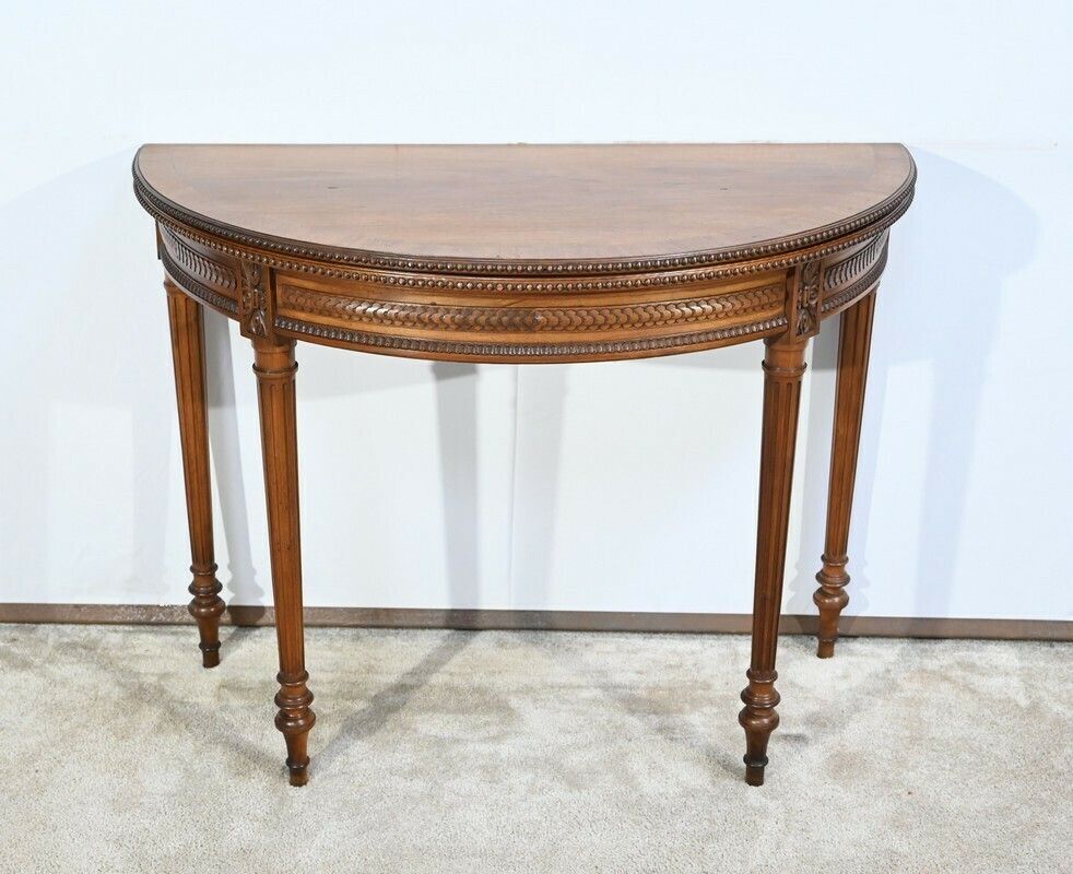 Half Moon Walnut Table Louis XVI Style Late 19th Century photo furniture