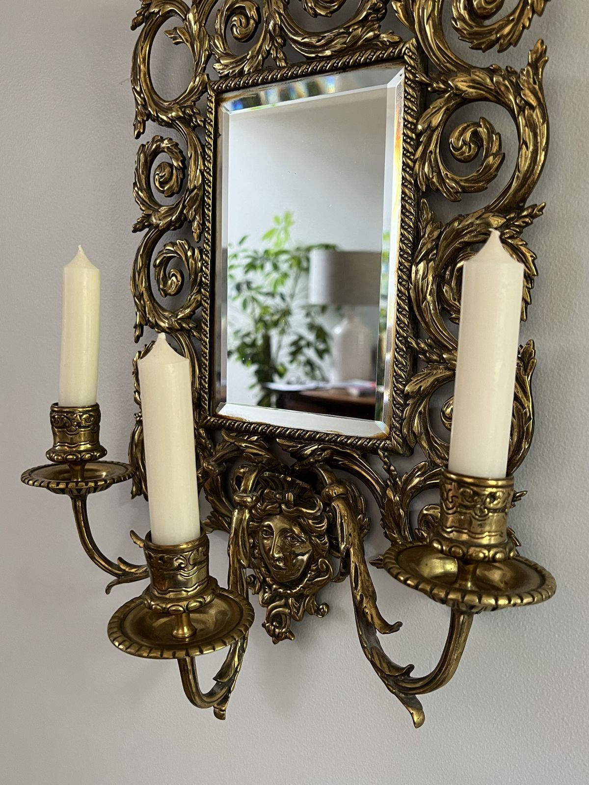 photo for sale Antique Brass Girandole Wall Sconce