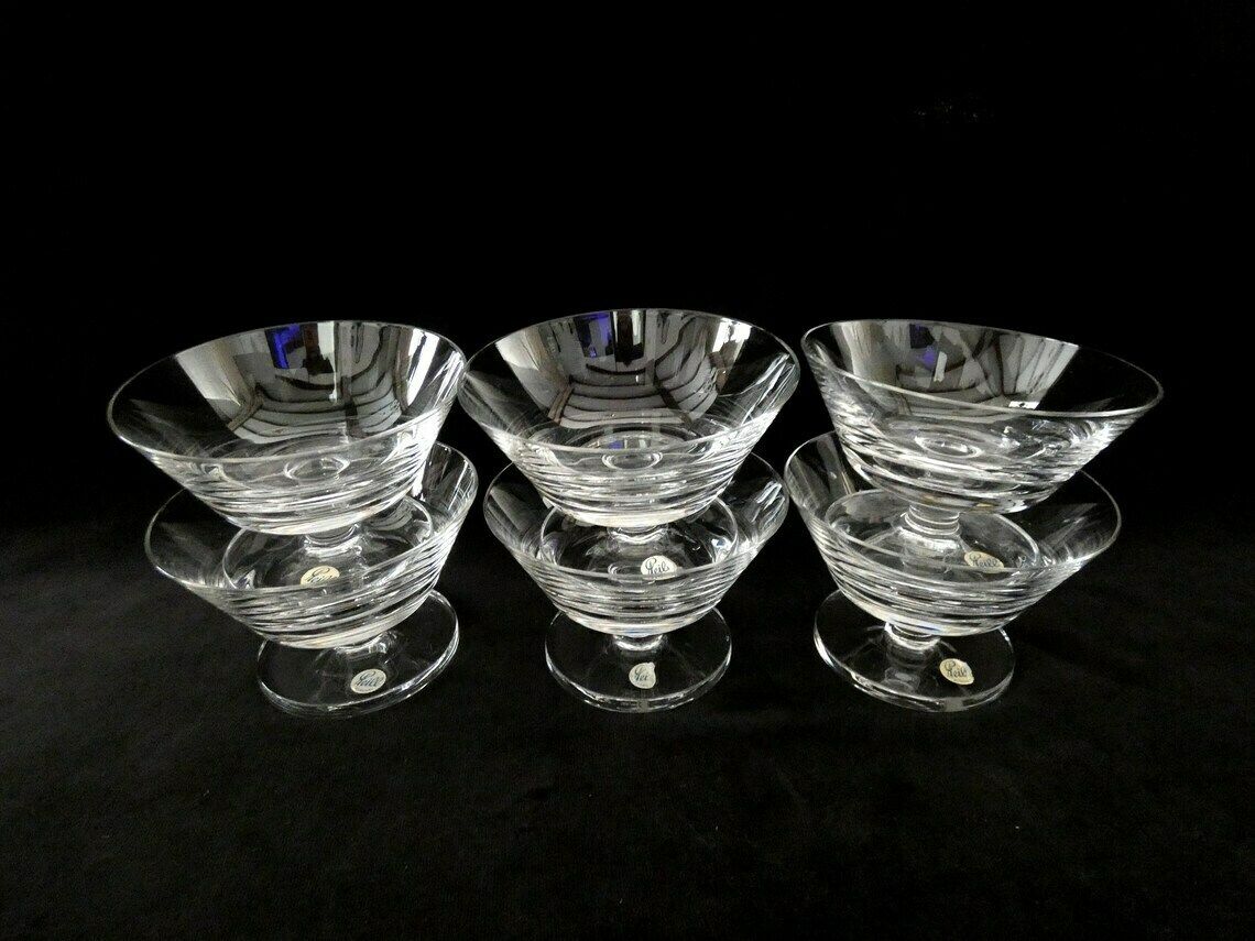 Peill Germany Champagne Glasses Set, Vintage Crystal Champagne Coupes, Peill And Putzler Crystal Mid Century German Ice Cream Bowls photo furniture