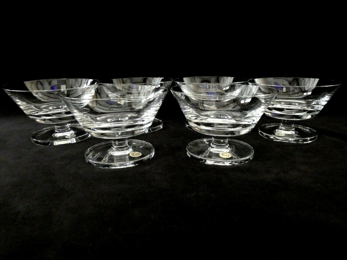 Peill Germany Champagne Glasses Set, Vintage Crystal Champagne Coupes, Peill And Putzler Crystal Mid Century German Ice Cream Bowls photo Home Decor
