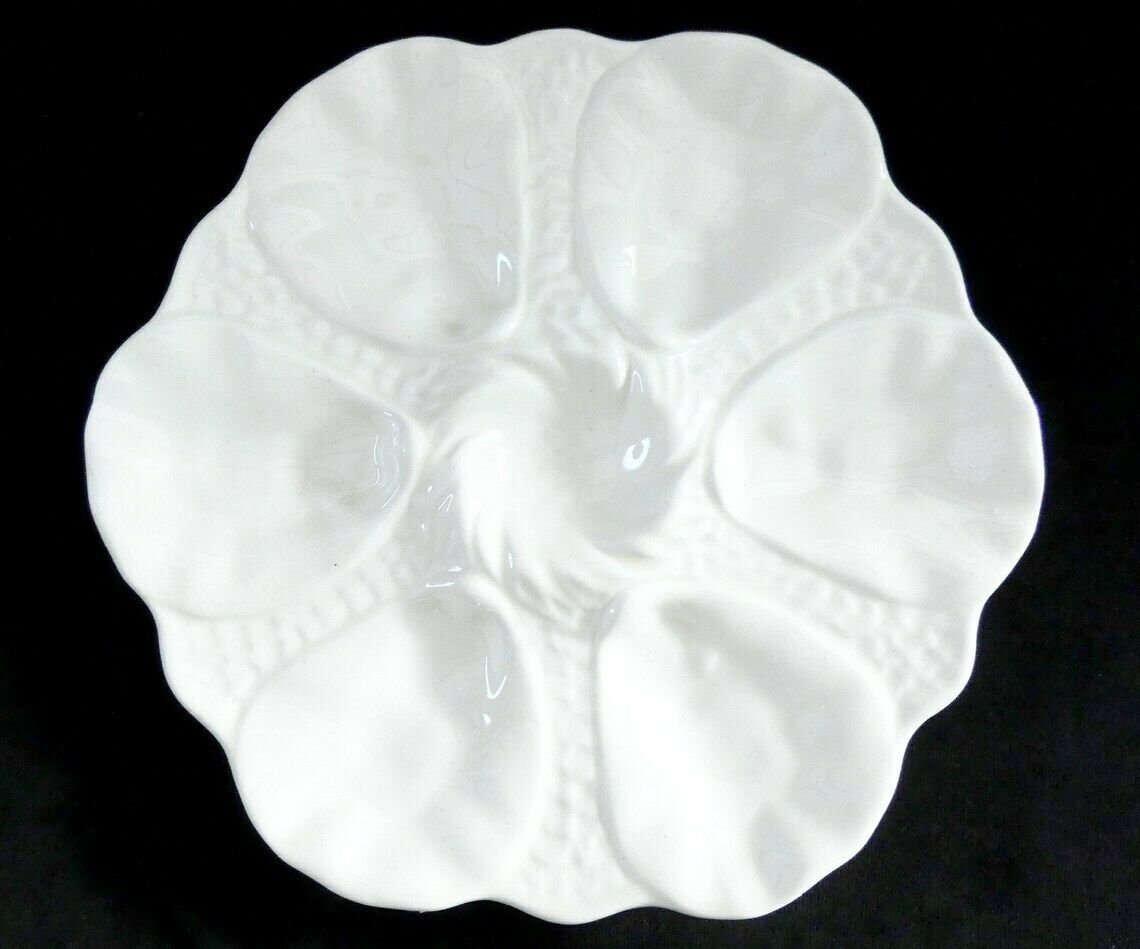 Antiek Oesterbord Orchies Frankrijk Jaren 1920, Zeldzaam Majolica Oesterbord, Barbotine Oesterbord Moulin Des Loups Frankrijk