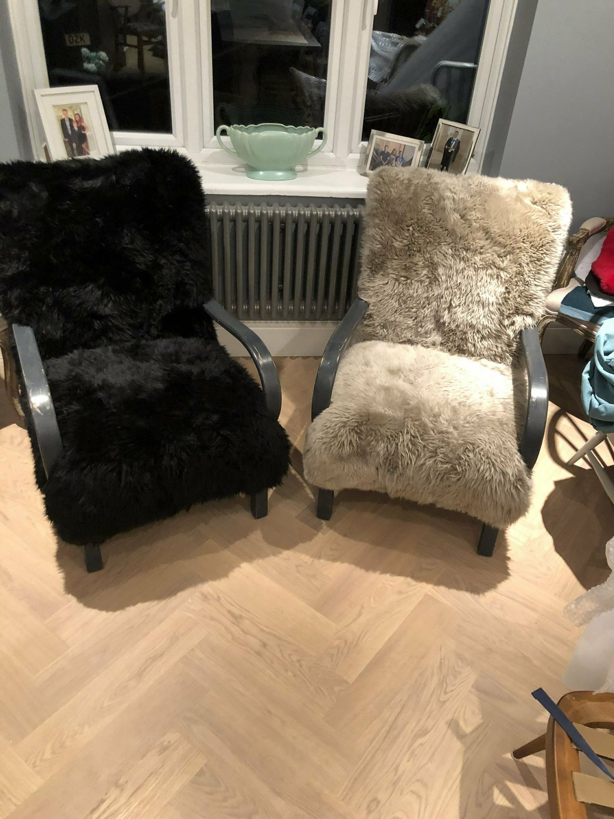 Black Sheepskin Chair, Genuine Sheepskin, Black Sheepskin Armchair, Bentwood Chair, Halabala Style , Black Sheepskin Chair, Sheepskin Chair. photo vinterior