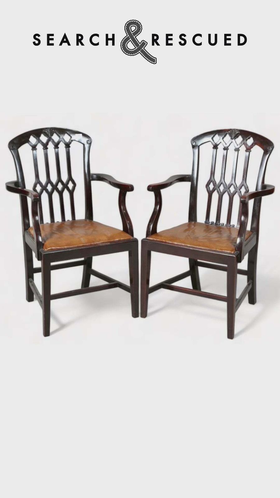 Exceptional Set Of Eight Georgian English Country House Carved Mahogany & Supple Aged Leather Chippendale Dining Chairs Circa 1830 photo vinterior
