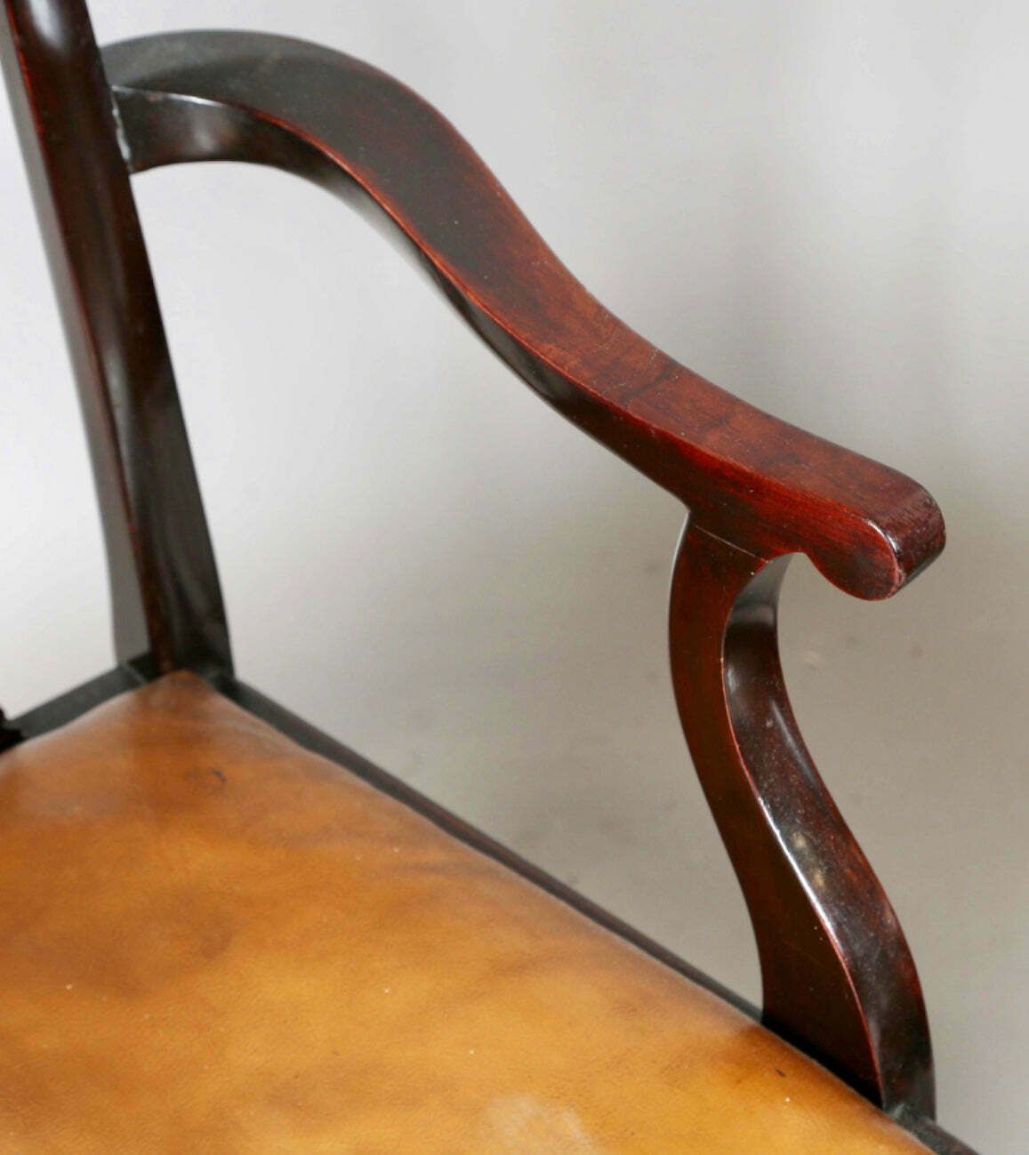 Exceptional Set Of Eight Georgian English Country House Carved Mahogany & Supple Aged Leather Chippendale Dining Chairs Circa 1830 photo vintage