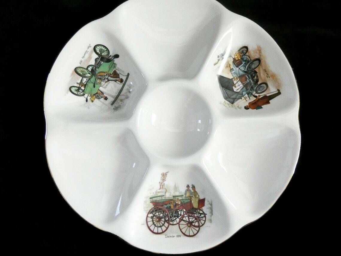 Rare Gien Oyster Plate, White French Oyster Plate Decor Retro Car, Majolica Pottery, Barbotine Oyster Platter, France 60s