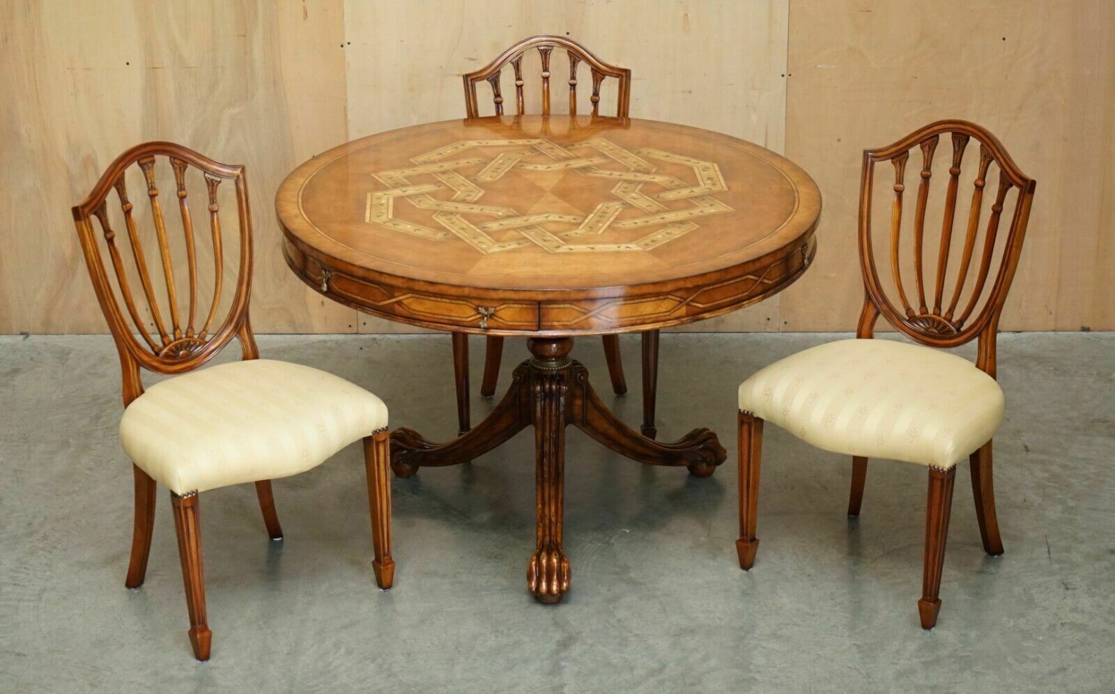 Vintage Celtic Design Burr Oak & Walnut Dining Occasional Games Table & Chairs photo furniture