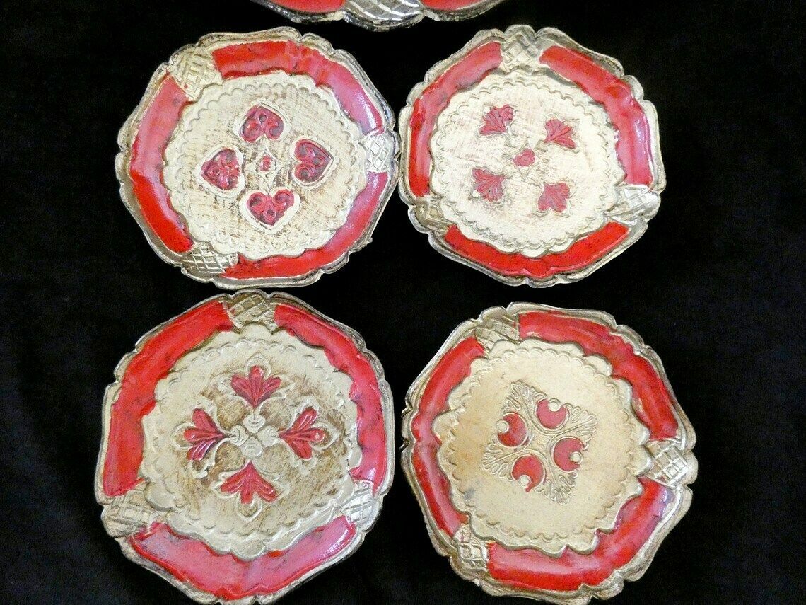 Vintage Italian Serving Tray Red/Gold, Retro Florentine Tray Baroque Style Italy 1960 photo for sale