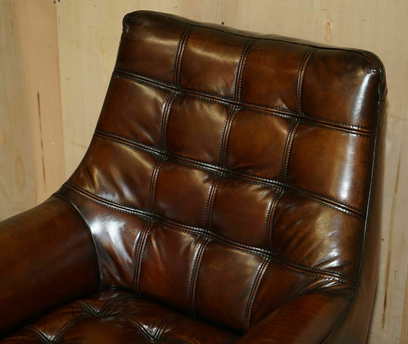 Pair Of Fully Restored Hand Dyed Chesterfield Whisky Brown Leather Armchairs photo Furniture