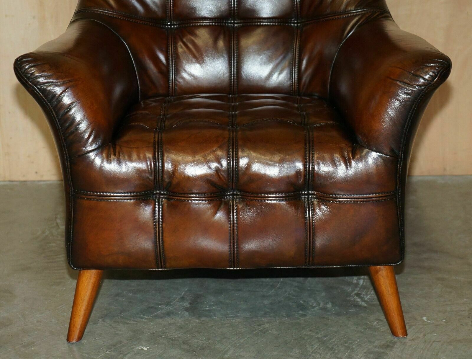 photo furniture Pair Of Fully Restored Hand Dyed Chesterfield Whisky Brown Leather Armchairs