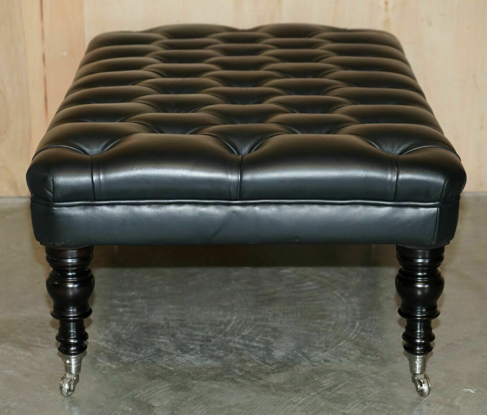 photo for sale 1 Of 2 George Smith Extra Large Chesterfield Black Leather Tufted Footstools
