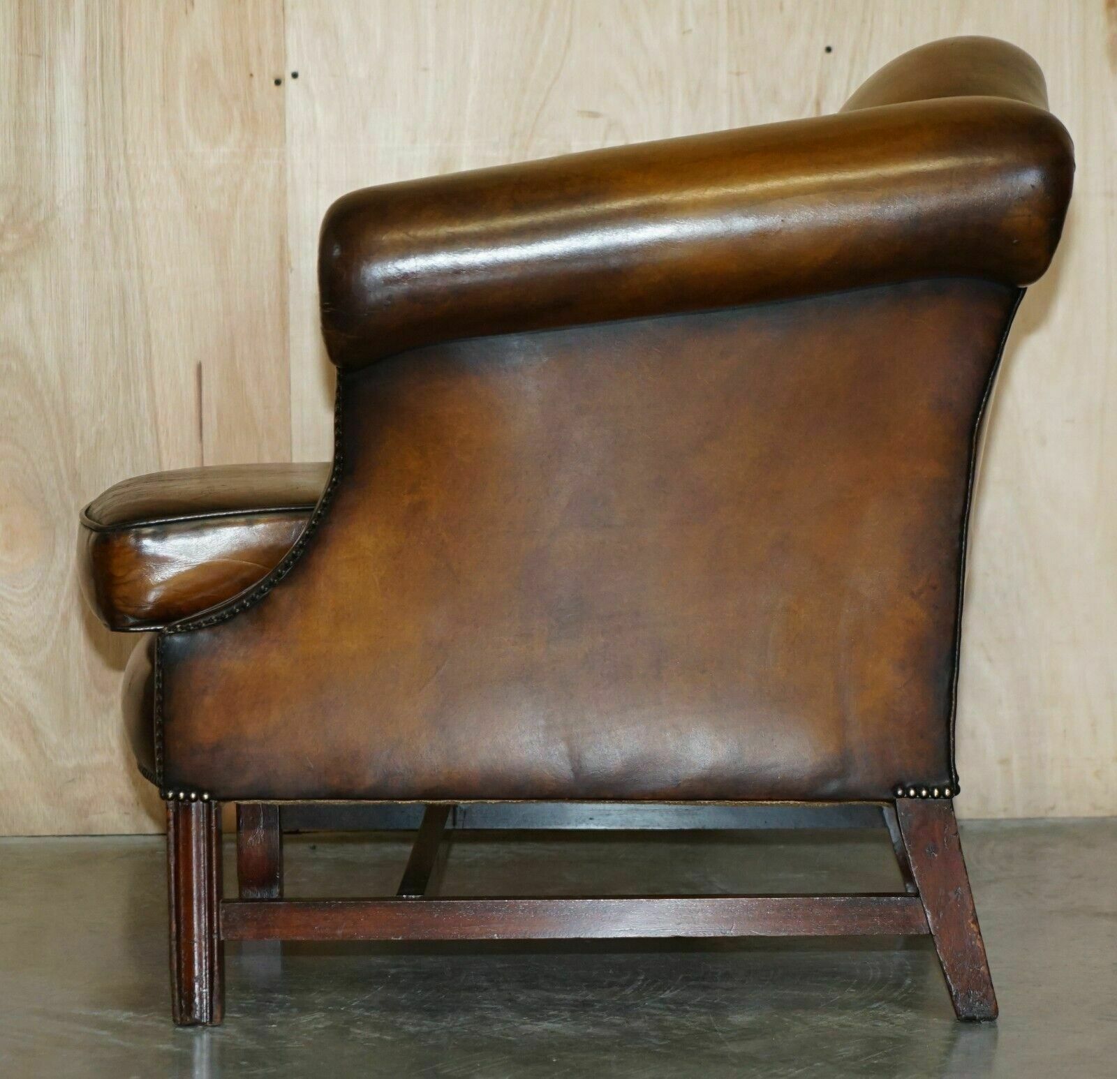 9500.0 Fine Antique Regency Humpback Style Restored Brown Leather Sofa Armchair Suite photo