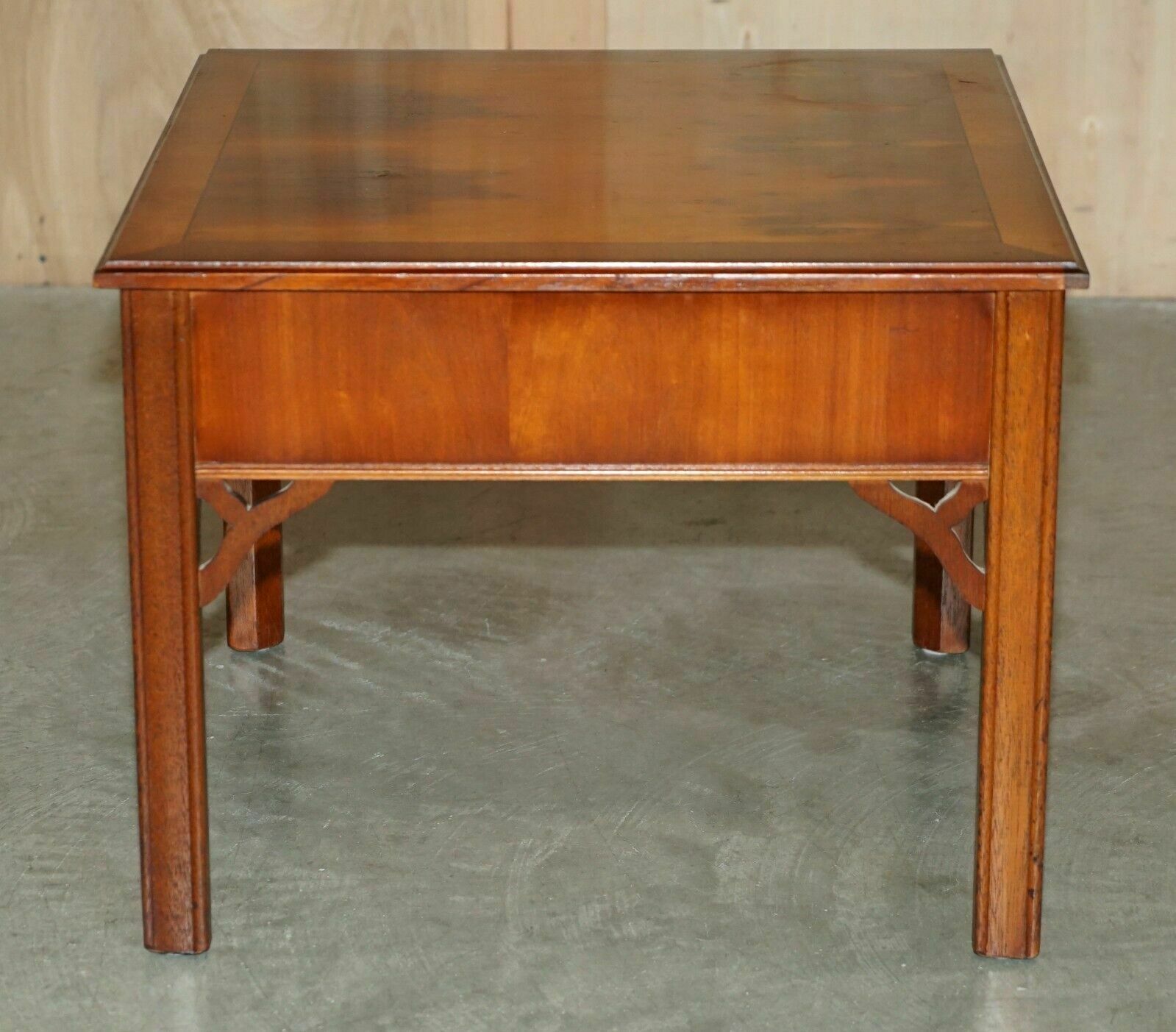 Furniture Lovely Pair Of Burr Yew Wood Side End Lamp Wine Tables With Large Single Drawers photo