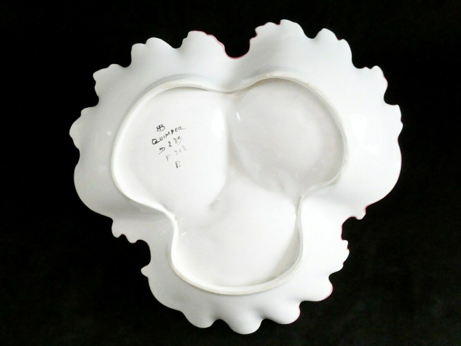 Large Quimper Serving Bowl Pink White Majolica Ceramic Plate Mid Century Decorative Hand Painted French Art Pottery photo 228.0